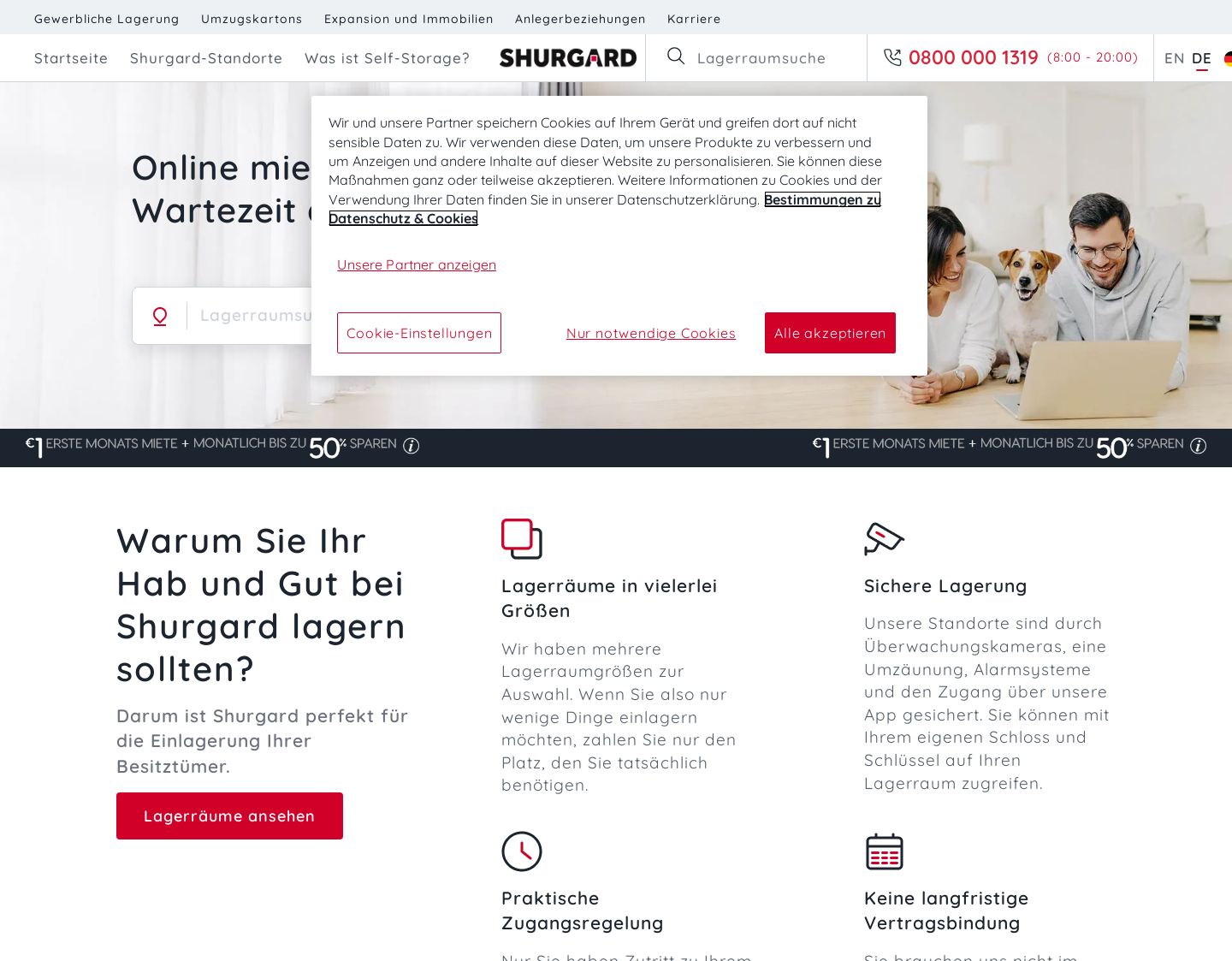 Aktuelle Website-Vorschau von Self Storage Lagerraum für Privat und Gewerbe.