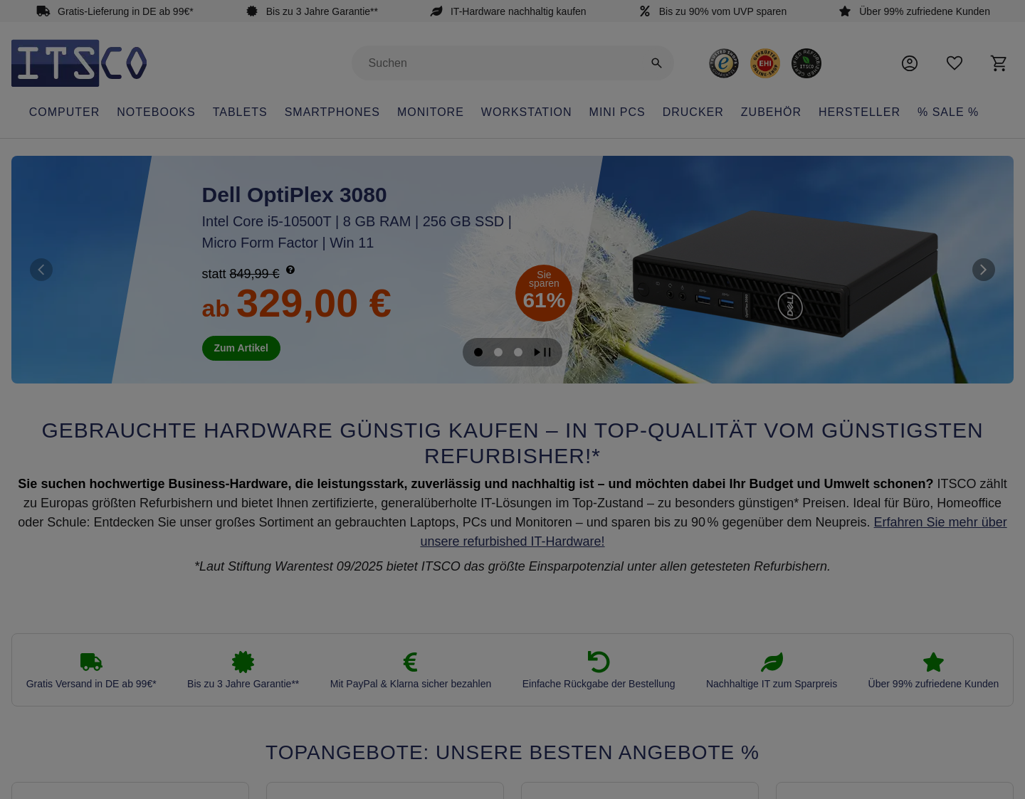 Aktuelle Website-Vorschau von ITSCO 2nd Hand Computer Tarding