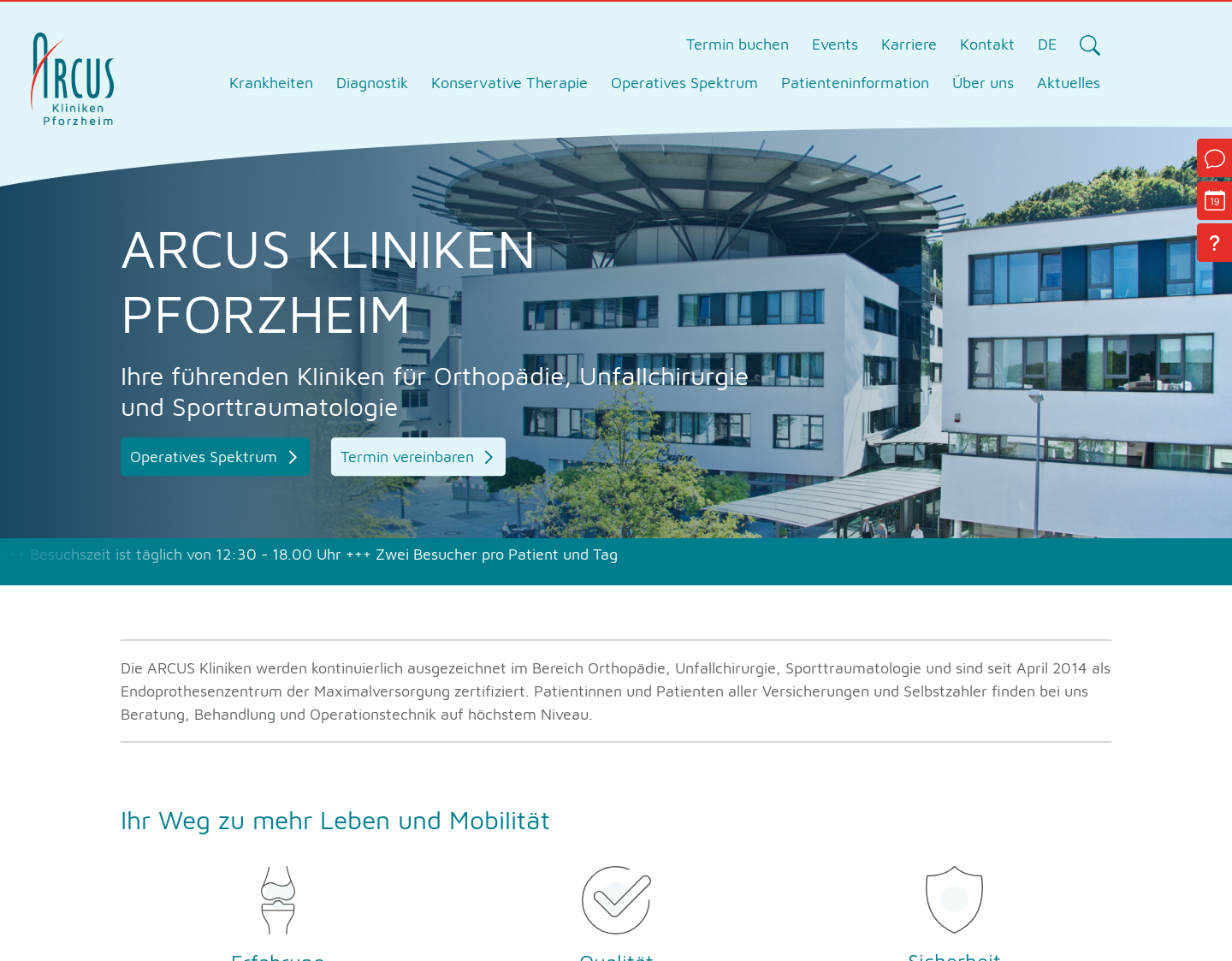 Aktuelle Website-Vorschau von Arcus Sportklinik Pforzheim