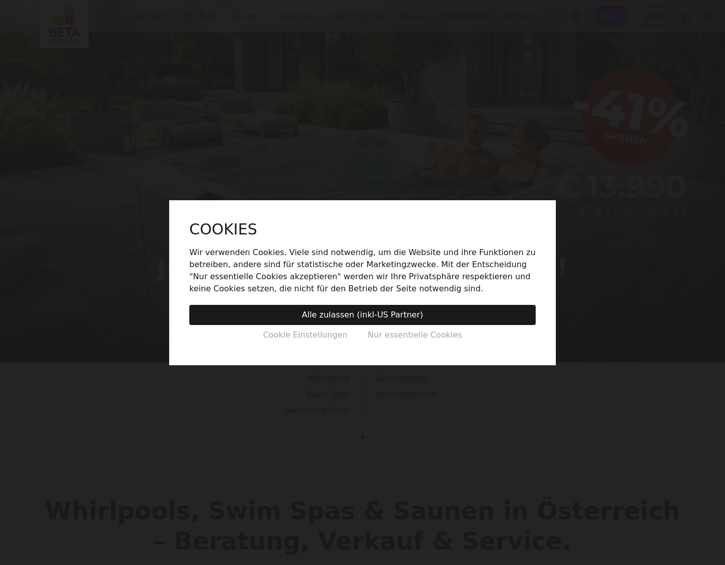 Aktuelle Website-Vorschau von Beta Wellness – erstklassige Whirlpools