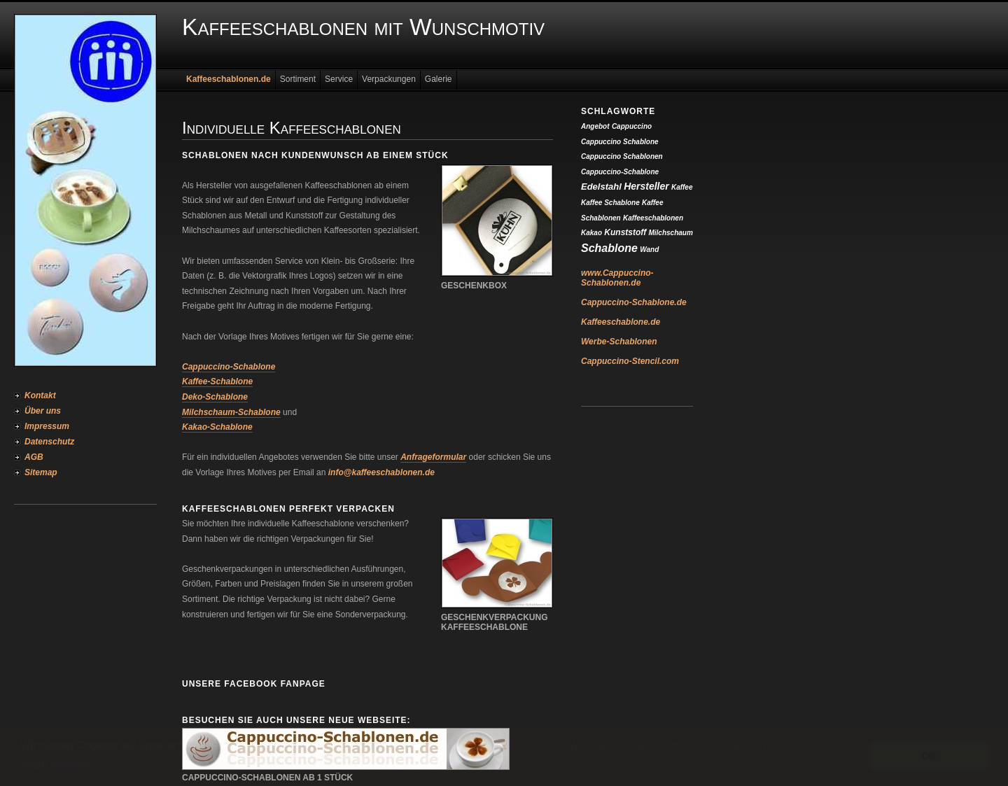 Aktuelle Website-Vorschau von Kaffeeschablonen aus Edelstahl