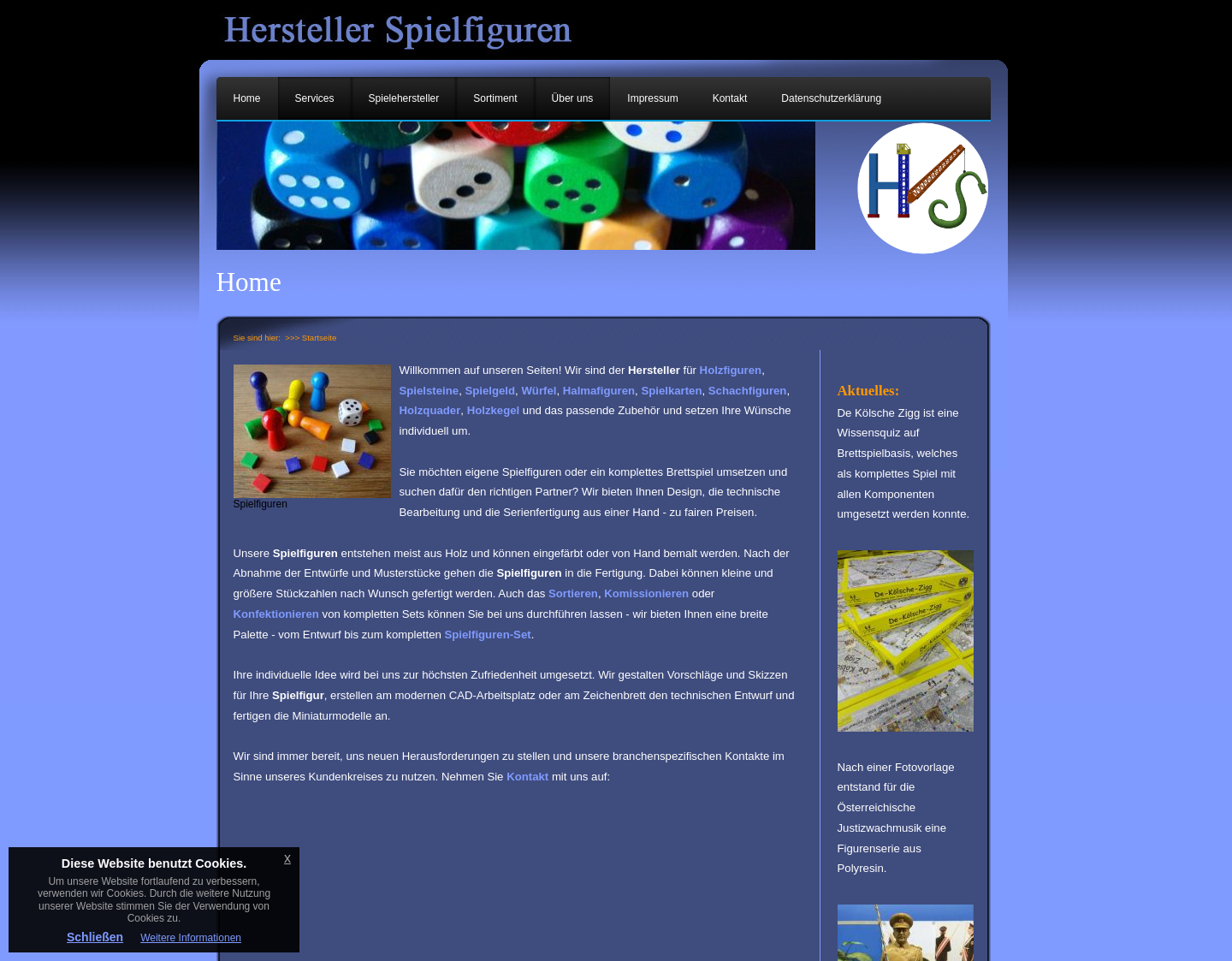 Aktuelle Website-Vorschau von Hersteller für Spielfiguren