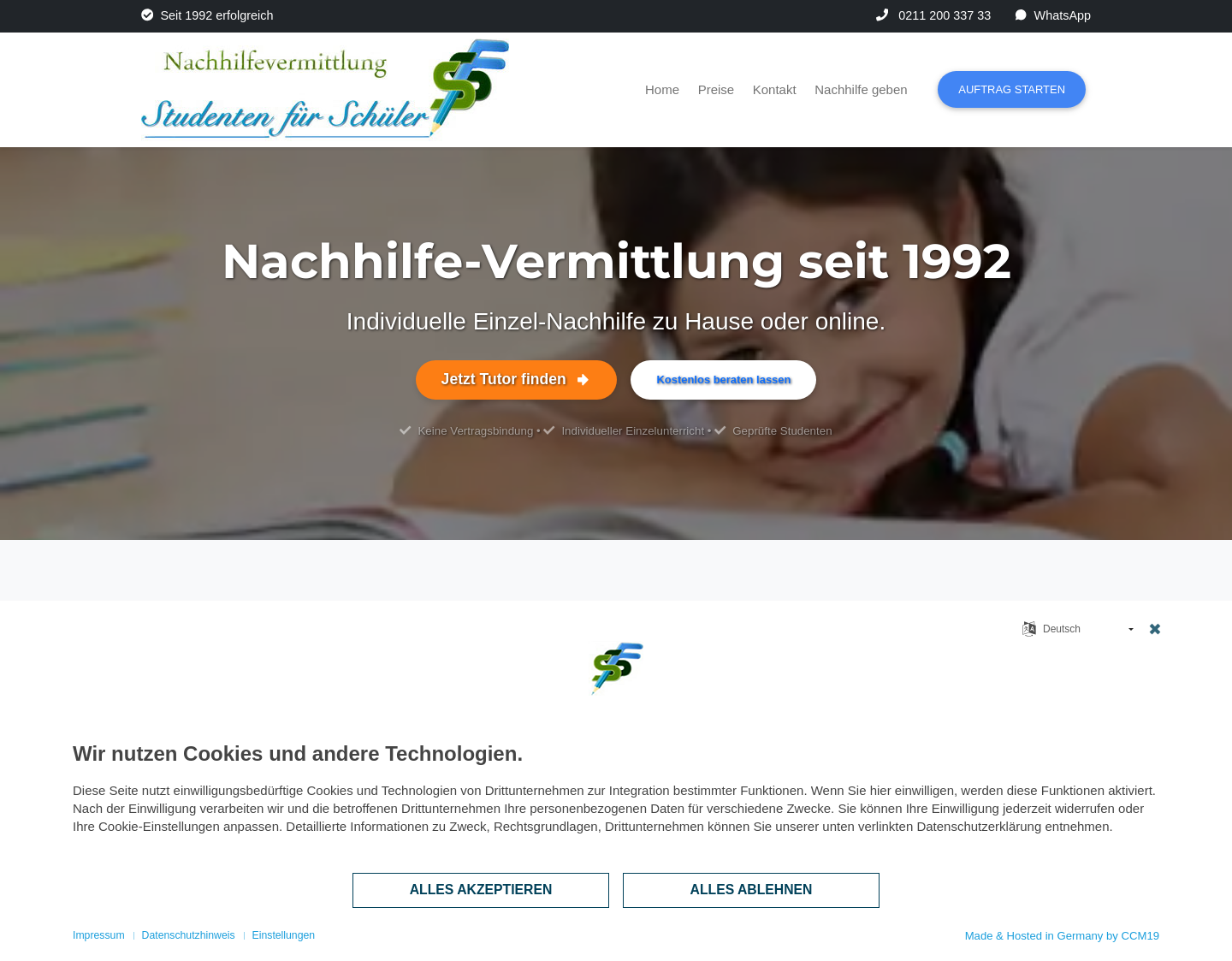 Aktuelle Website-Vorschau von Nachhhilfe-Vermittlung STUDENTEN FÜR SCHÜLER