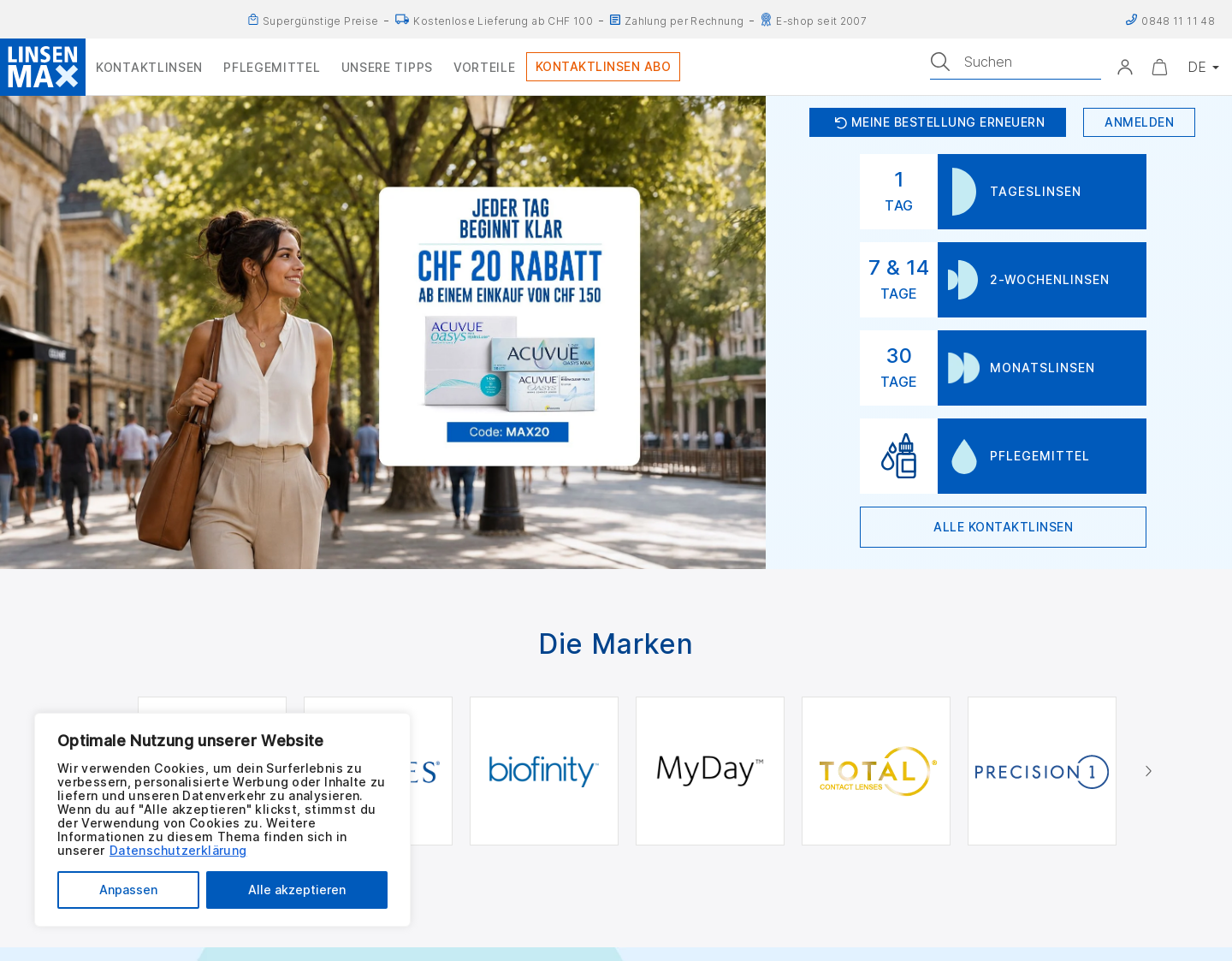 Aktuelle Website-Vorschau von Online bestellen: Kontaktlinsen