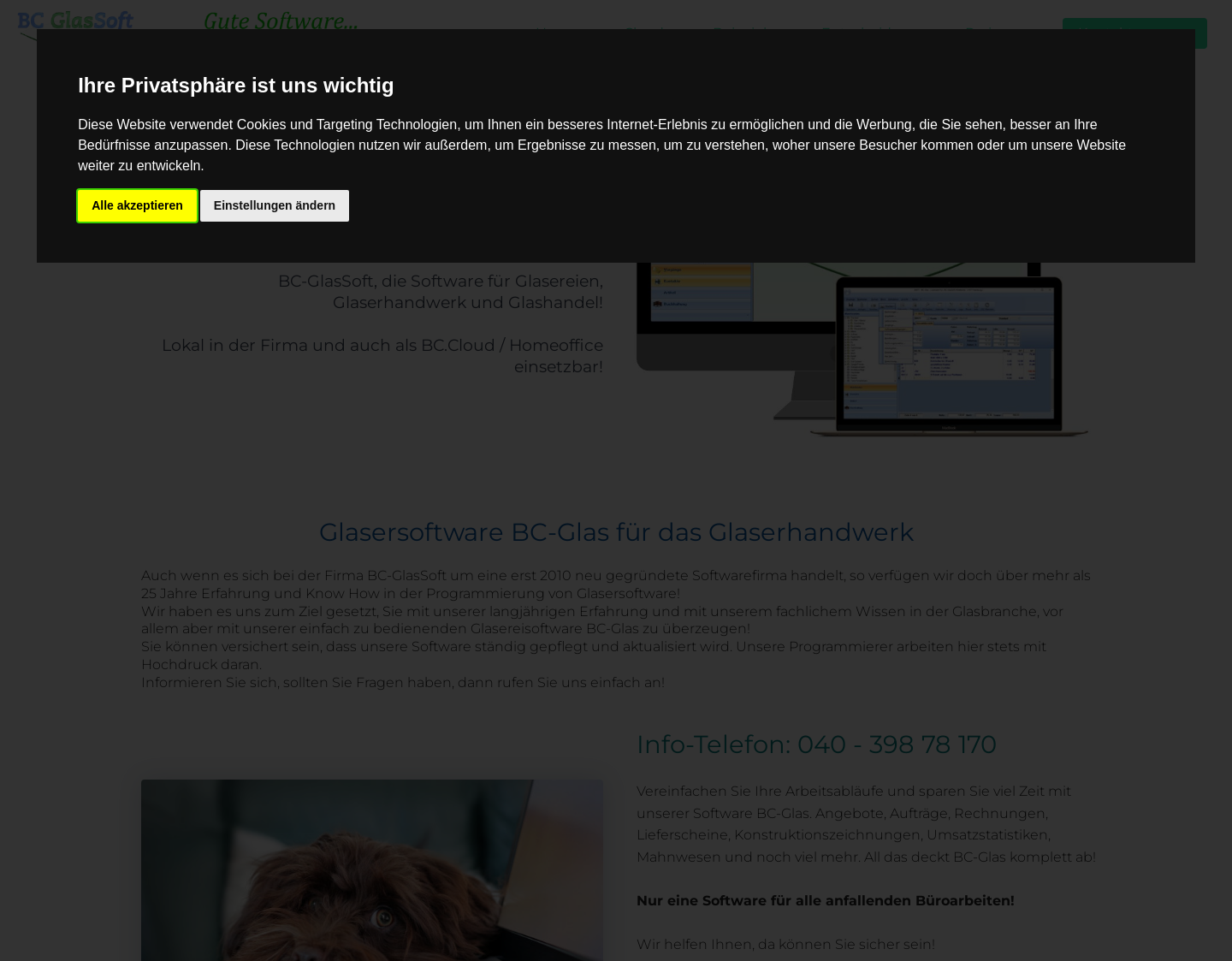 Aktuelle Website-Vorschau von BC GlasSoft Glassoftware, Glasersoftware