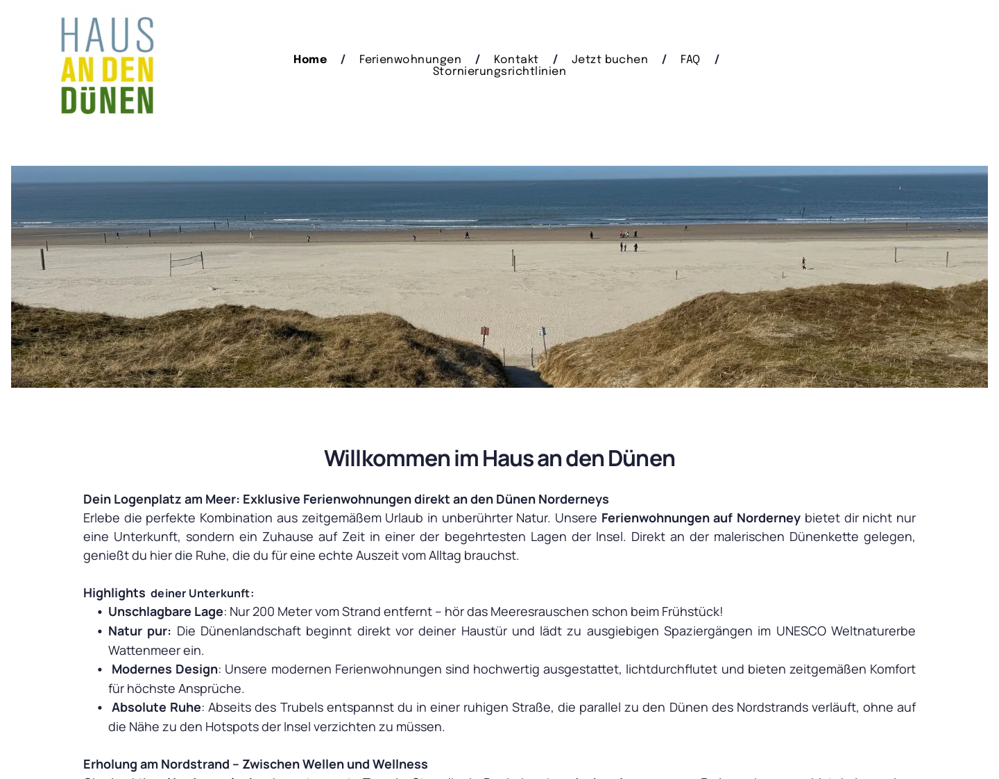 Aktuelle Website-Vorschau von Haus an den Dünen | Komfortable Ferienwo