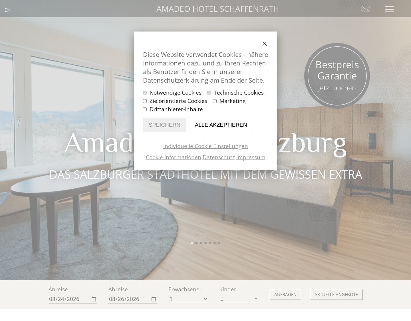 Aktuelle Website-Vorschau von Amadeo Hotel Salzburg