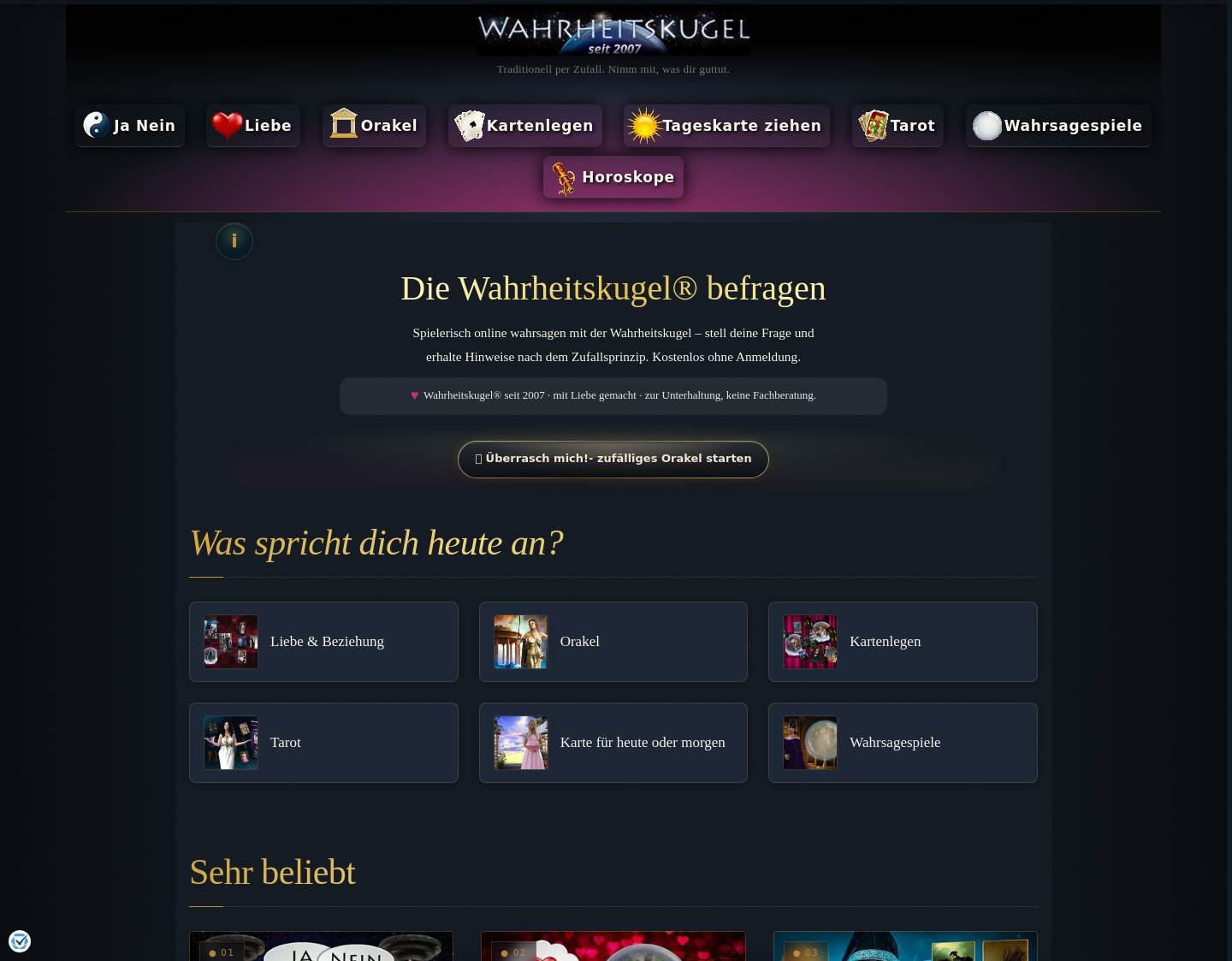 Aktuelle Website-Vorschau von Wahrheitskugel