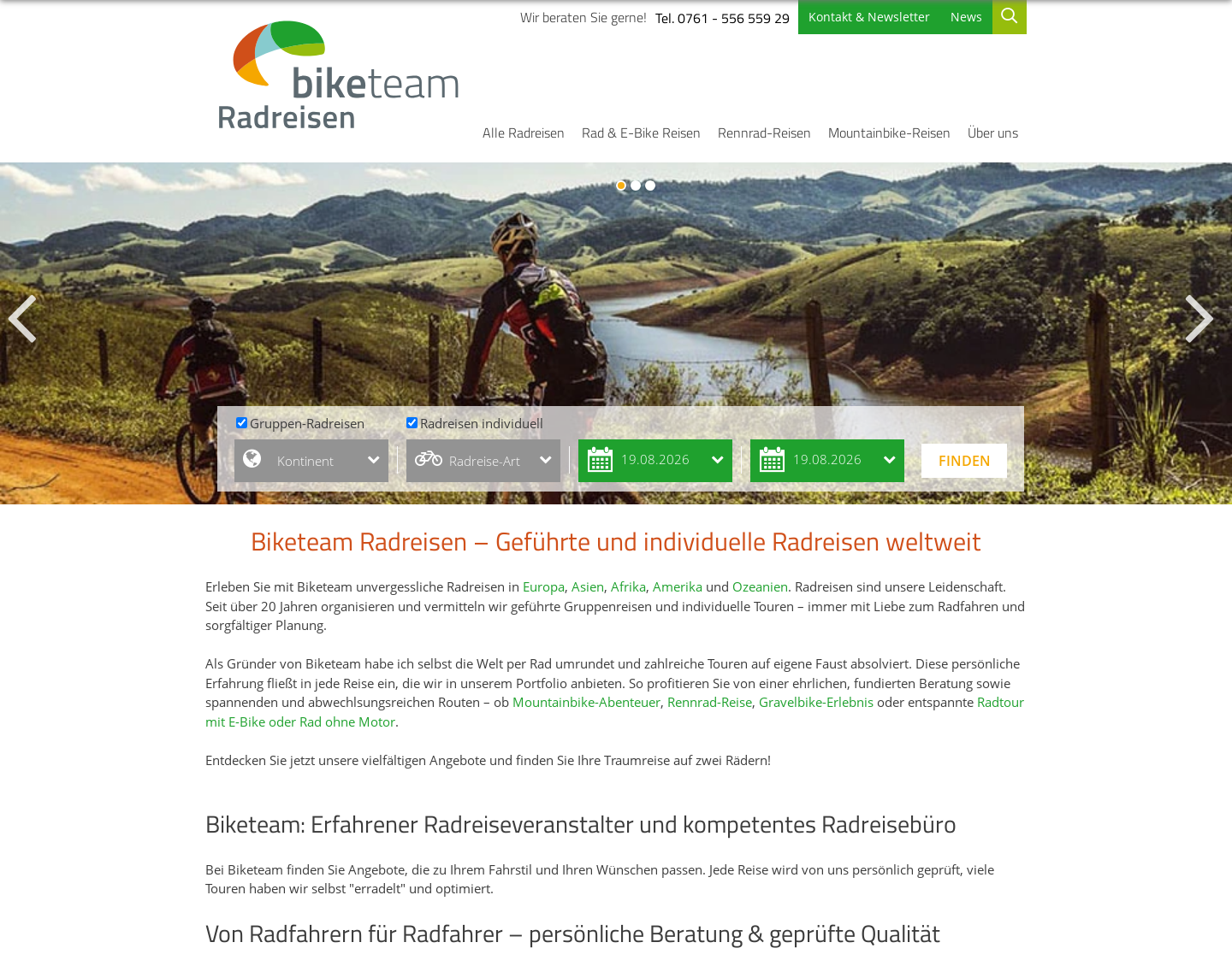 Aktuelle Website-Vorschau von Biketeam Radreisen