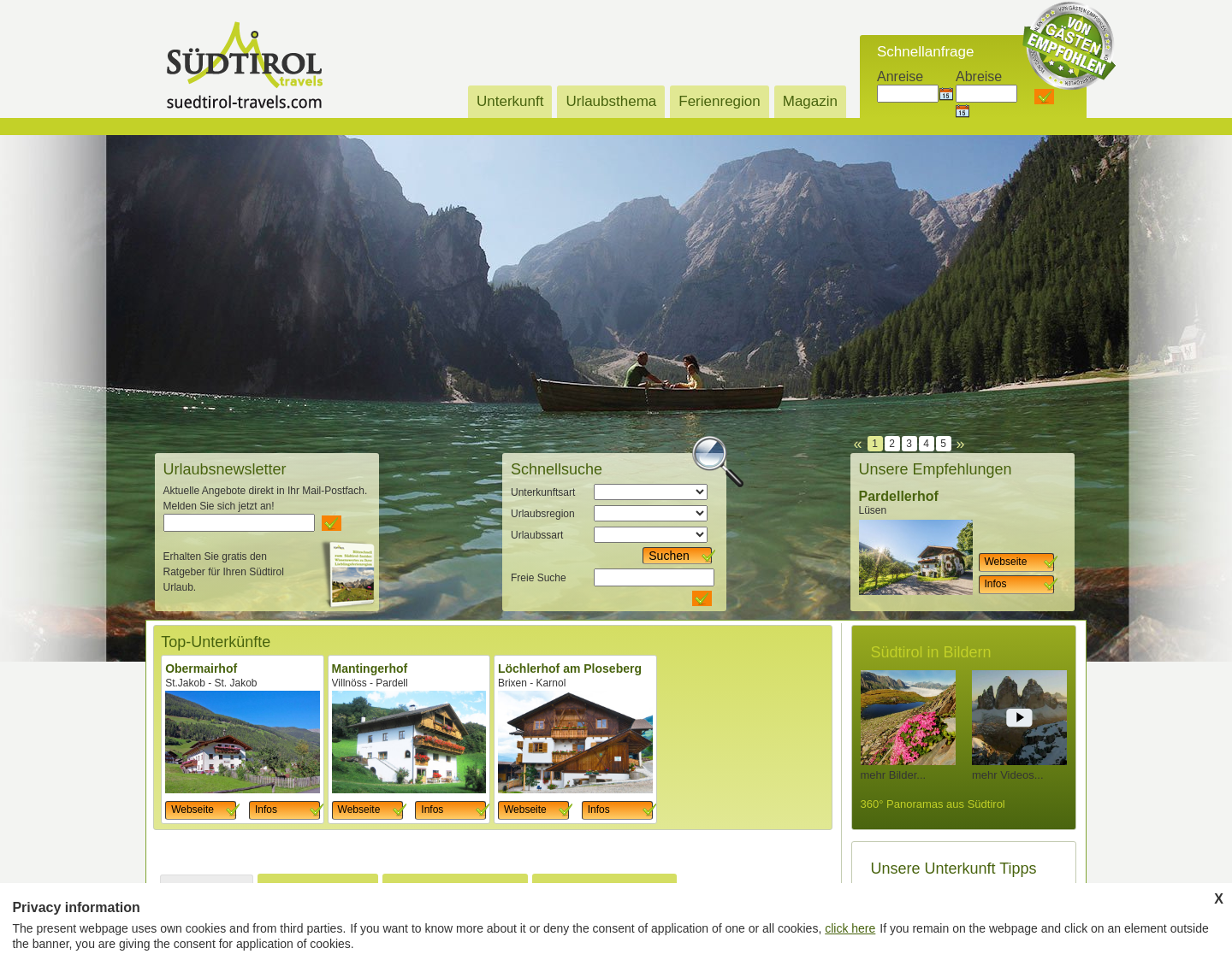Aktuelle Website-Vorschau von Ferien in Südtirol