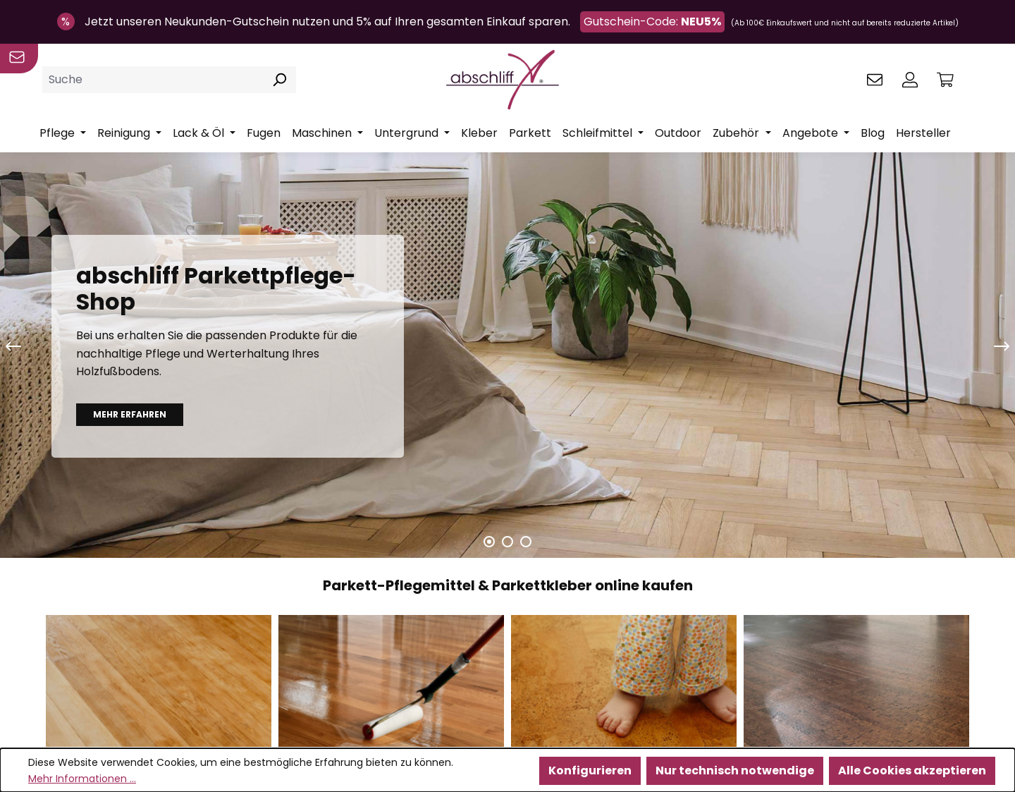 Aktuelle Website-Vorschau von Abschliff Parkettpflege Shop