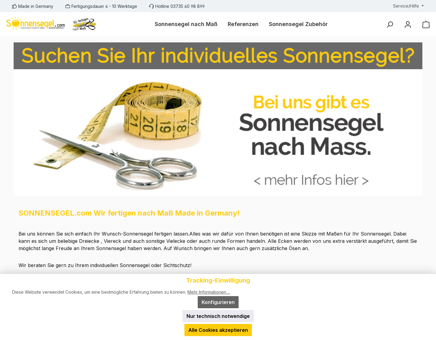 Aktuelle Website-Vorschau von Sonnensegel