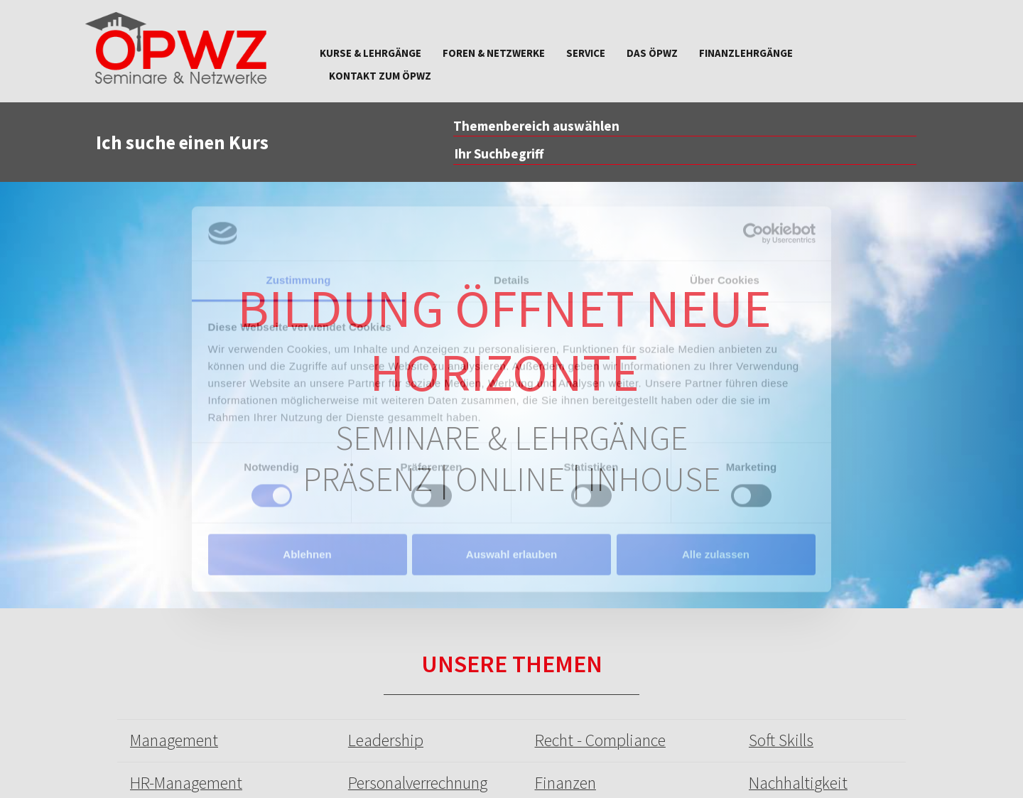 Aktuelle Website-Vorschau von Kurs und Ausbildung in verschiedenen Berufsbranche