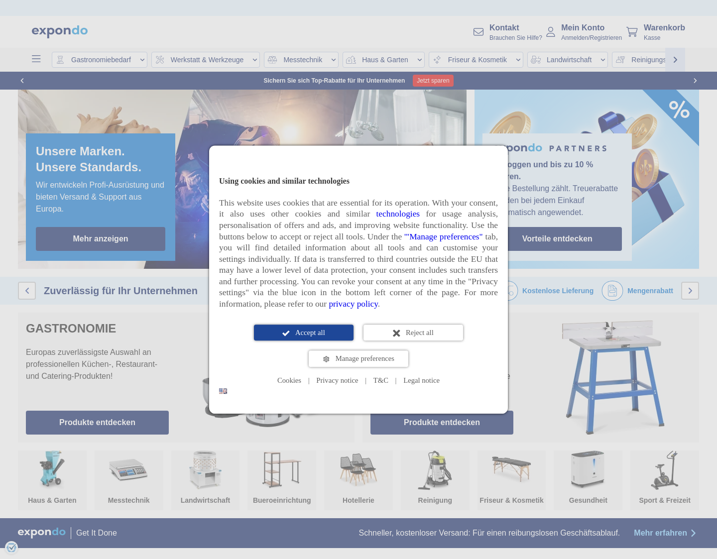 Aktuelle Website-Vorschau von Online Shop für Gastronomiebedarf