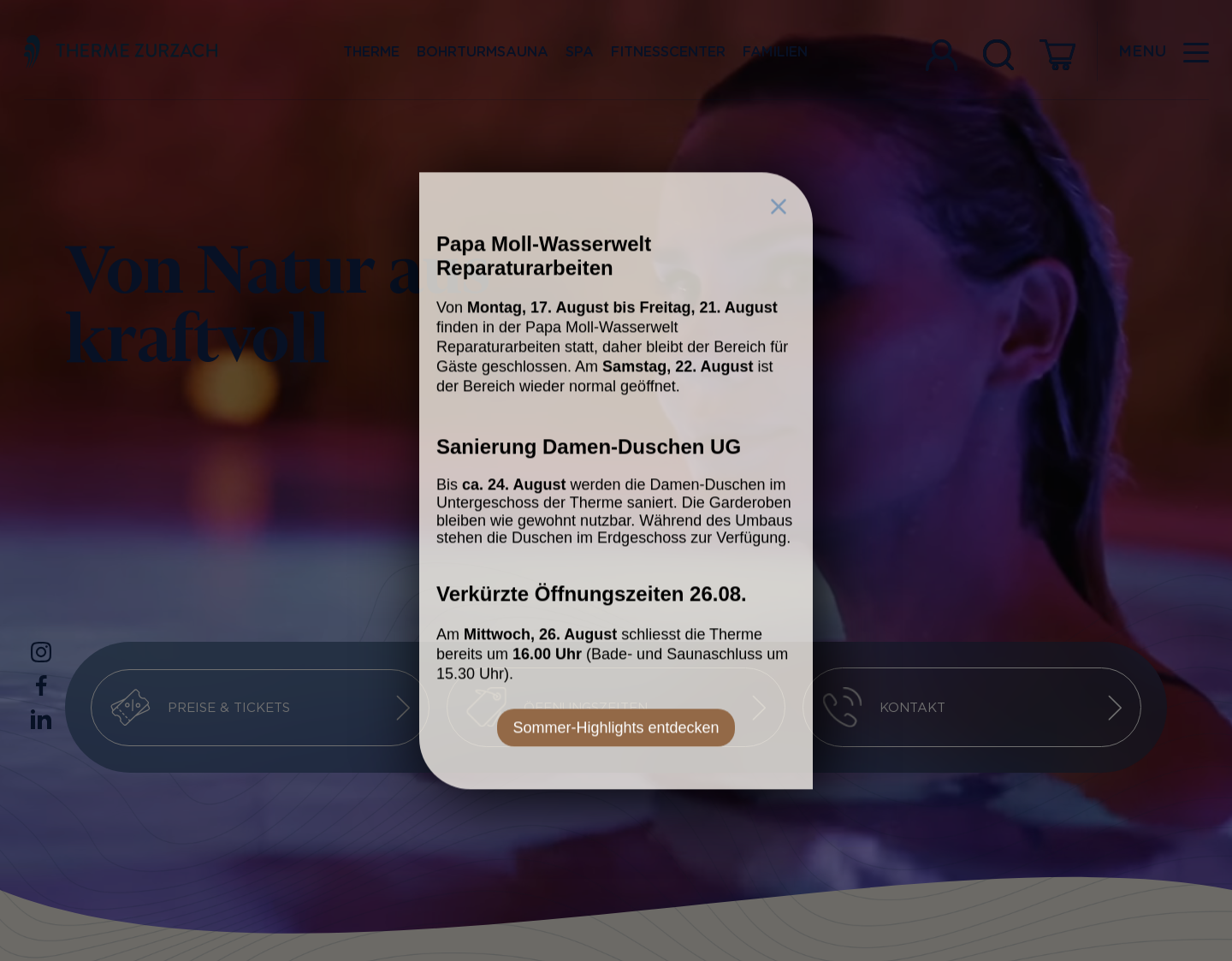 Aktuelle Website-Vorschau von Therme Bad Zurzach: Wellnessgutscheine