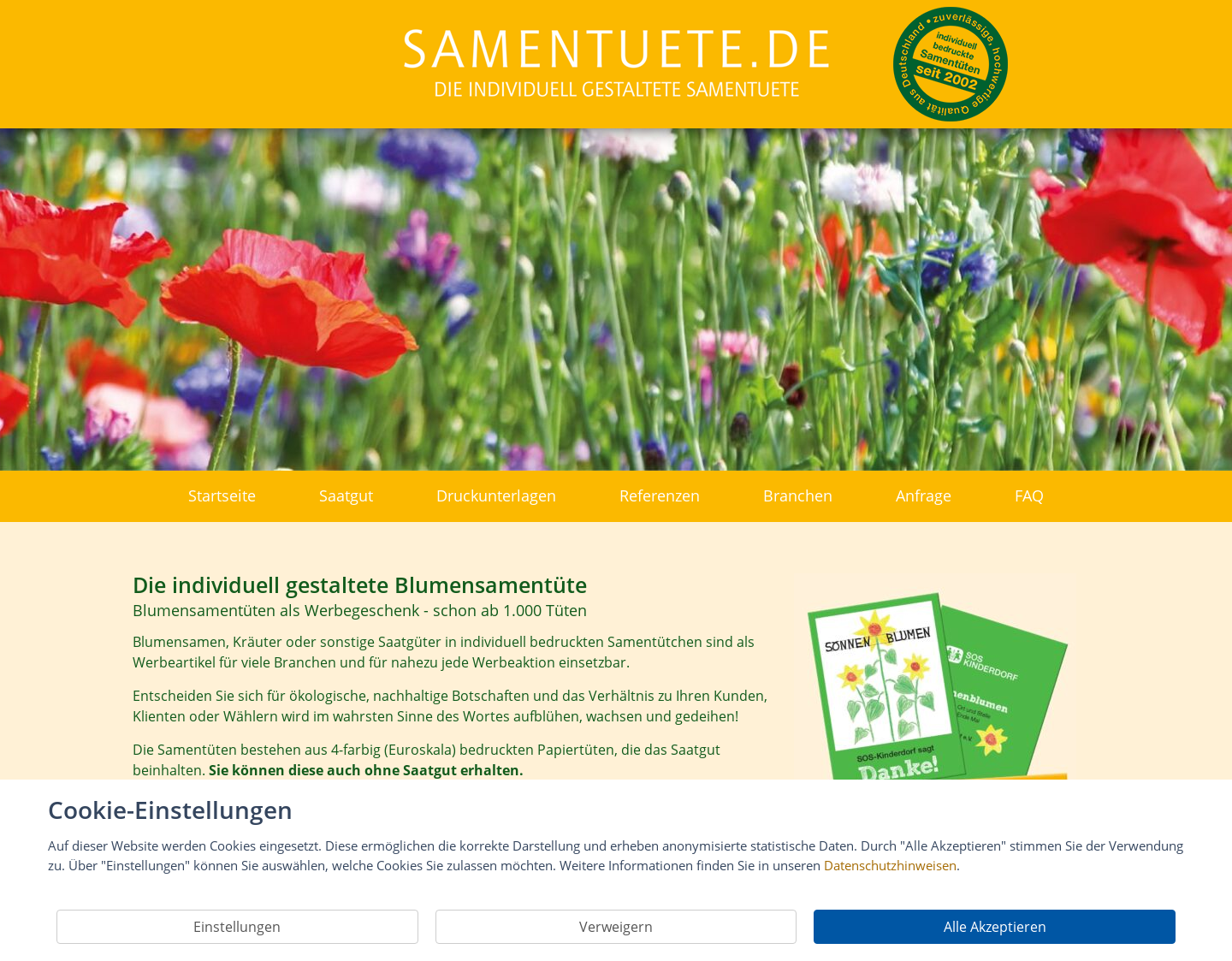 Aktuelle Website-Vorschau von Die individuell gestaltete Samentüte