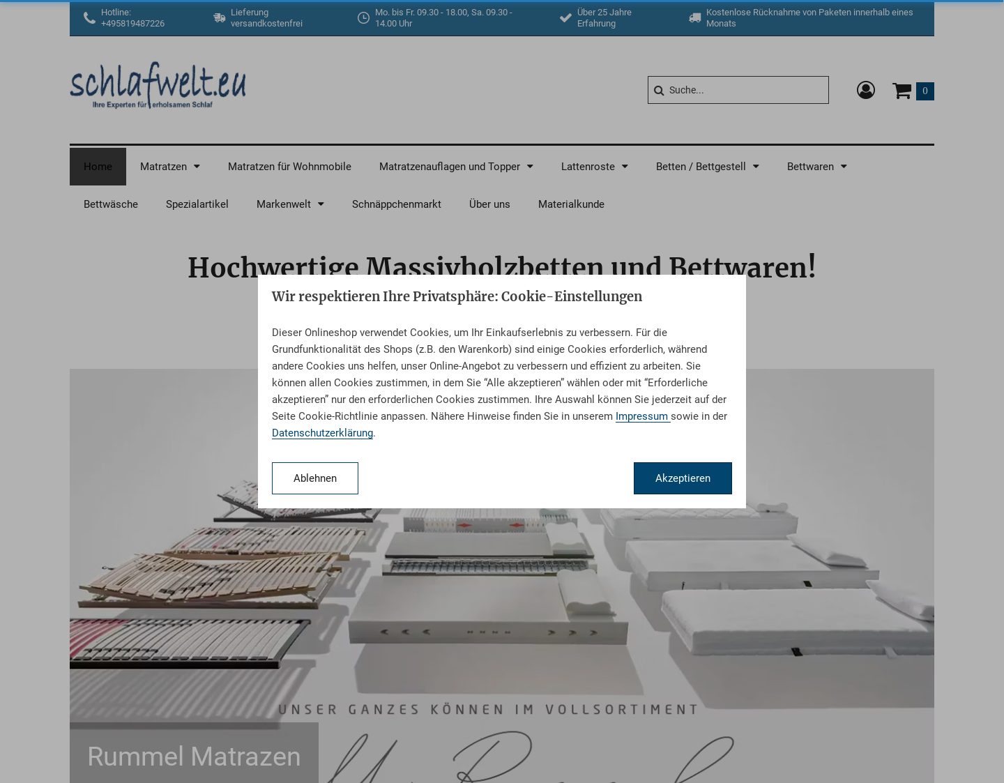 Aktuelle Website-Vorschau von Schlafwelt.eu - Ihr Online-Shop für Matratzen