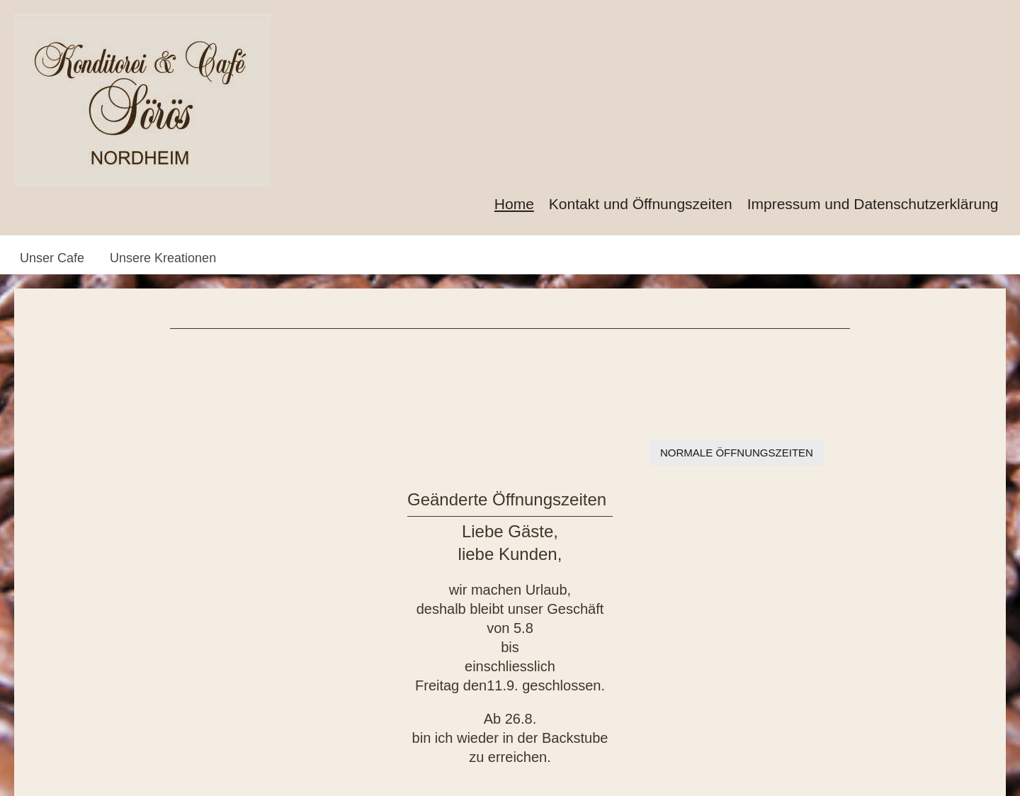 Aktuelle Website-Vorschau von Cafe und Konditorei Sörös in Nordheim