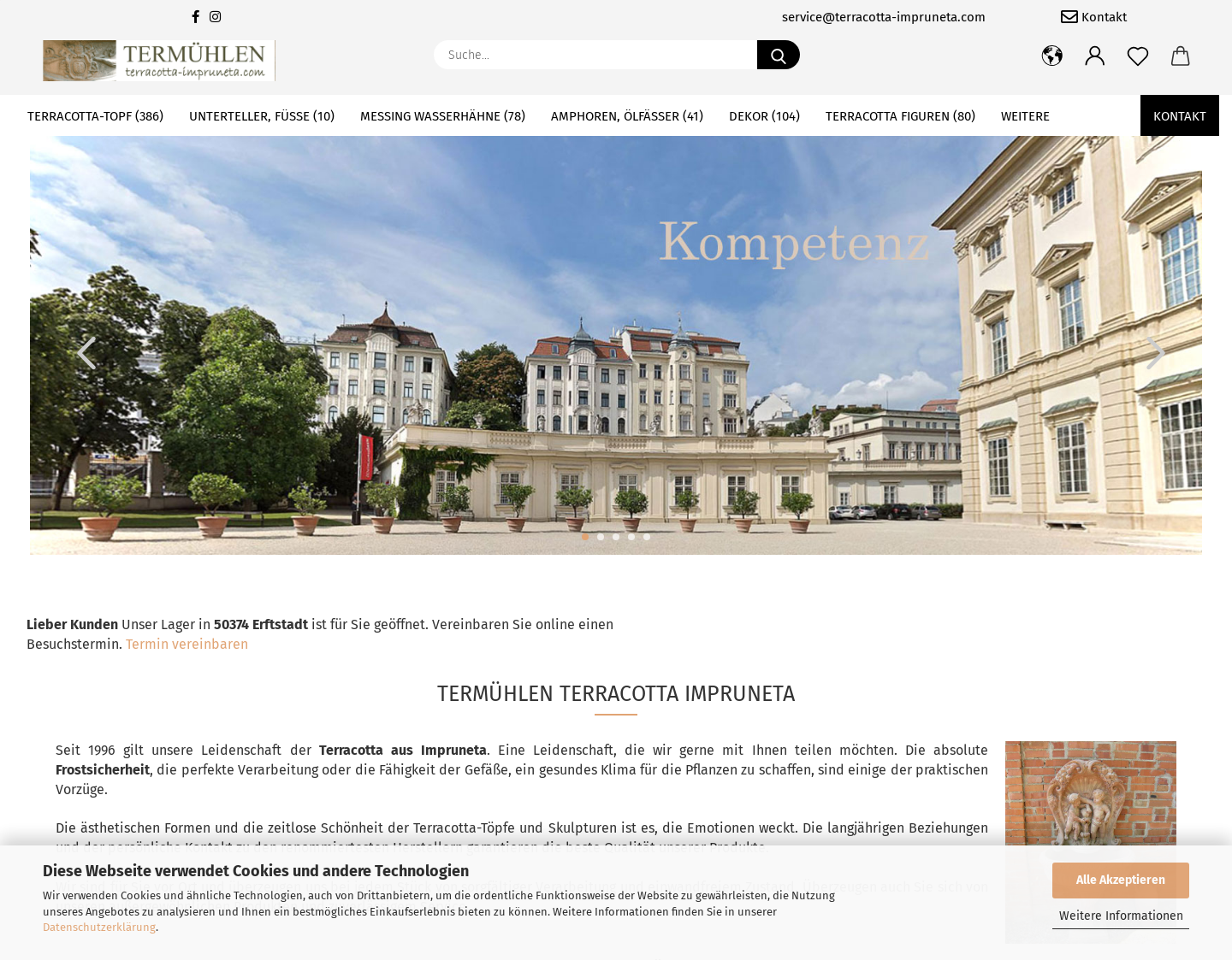 Aktuelle Website-Vorschau von Terracotta Impruneta Online-Shop