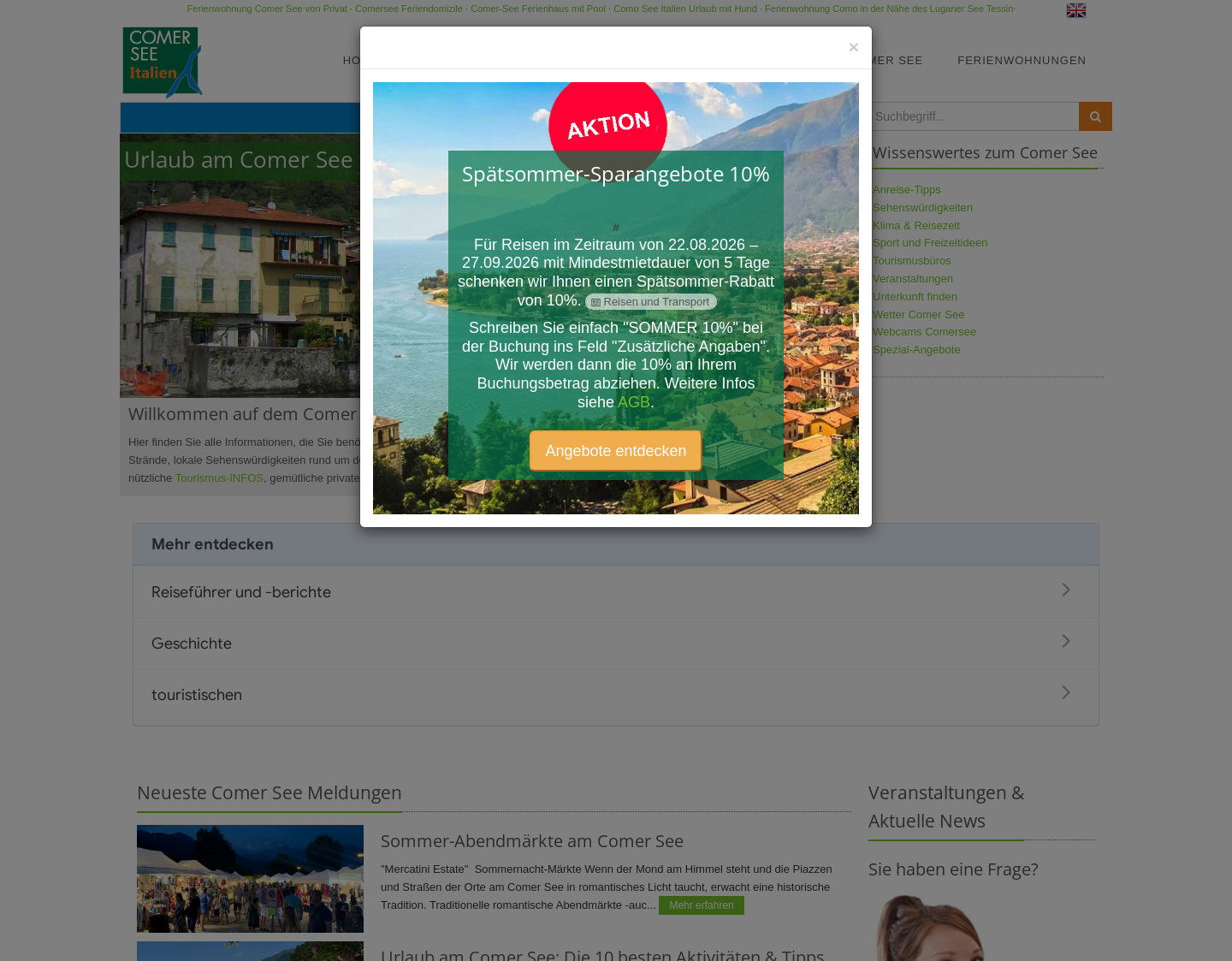 Aktuelle Website-Vorschau von Comer See Reiseinfos und Ferienwohnungen
