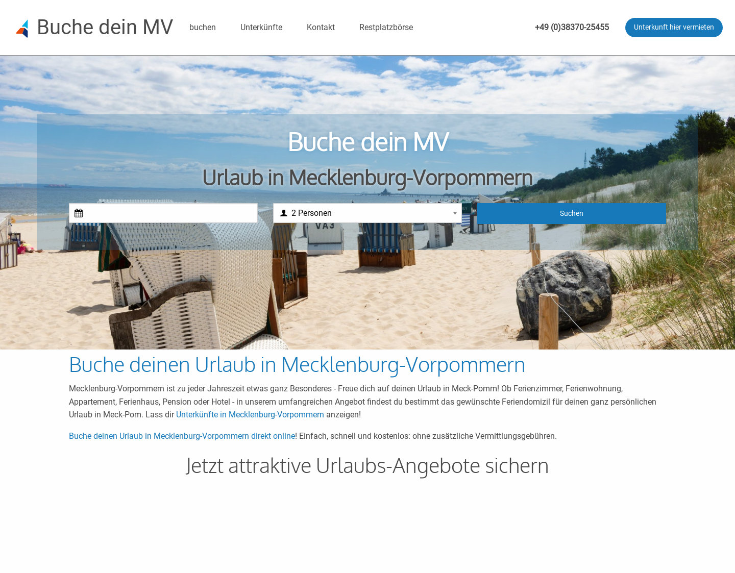 Aktuelle Website-Vorschau von Urlaub in Mecklenburg-Vorpommern buchen