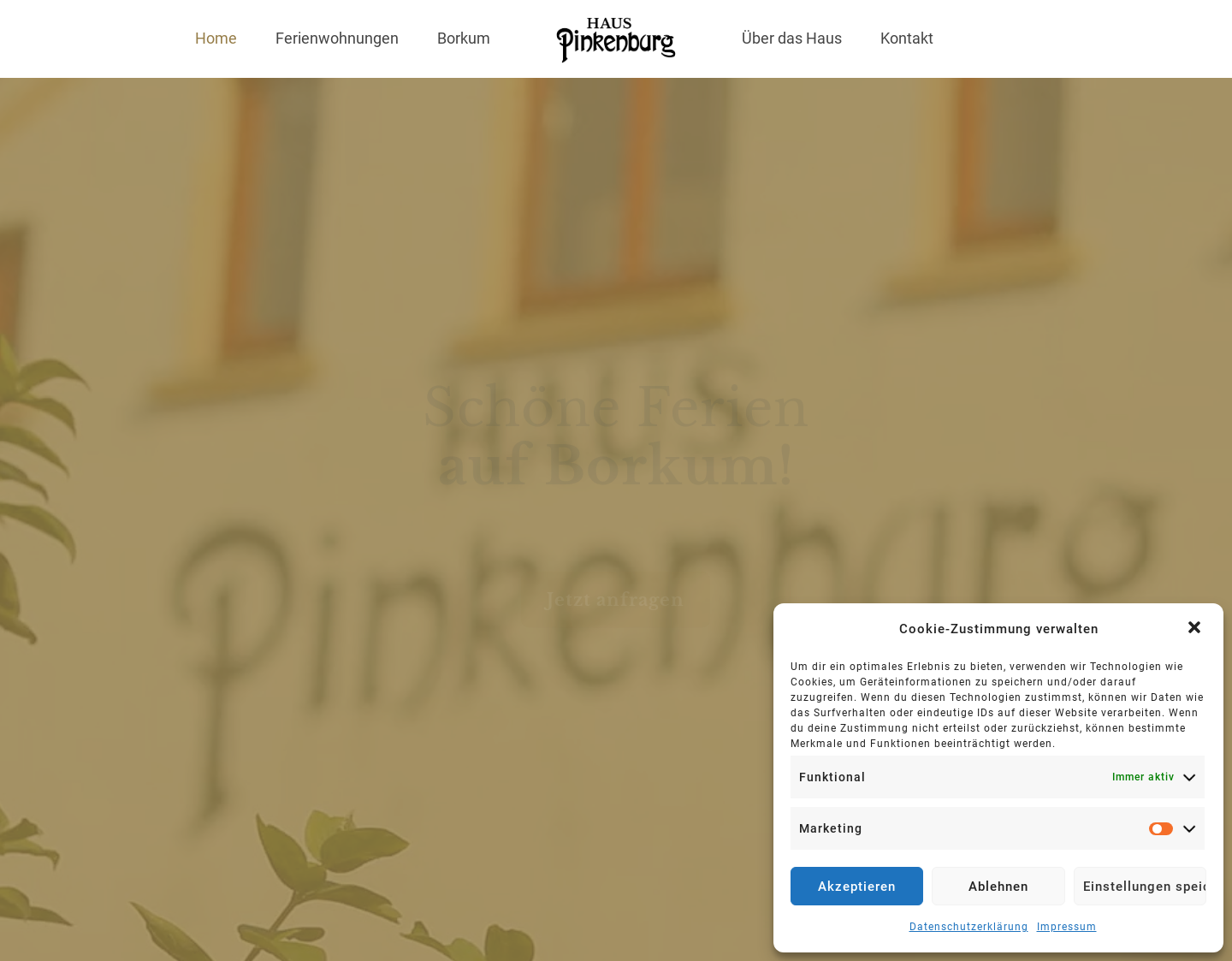 Aktuelle Website-Vorschau von Haus Pinkenburg mit drei Ferienwohnungen