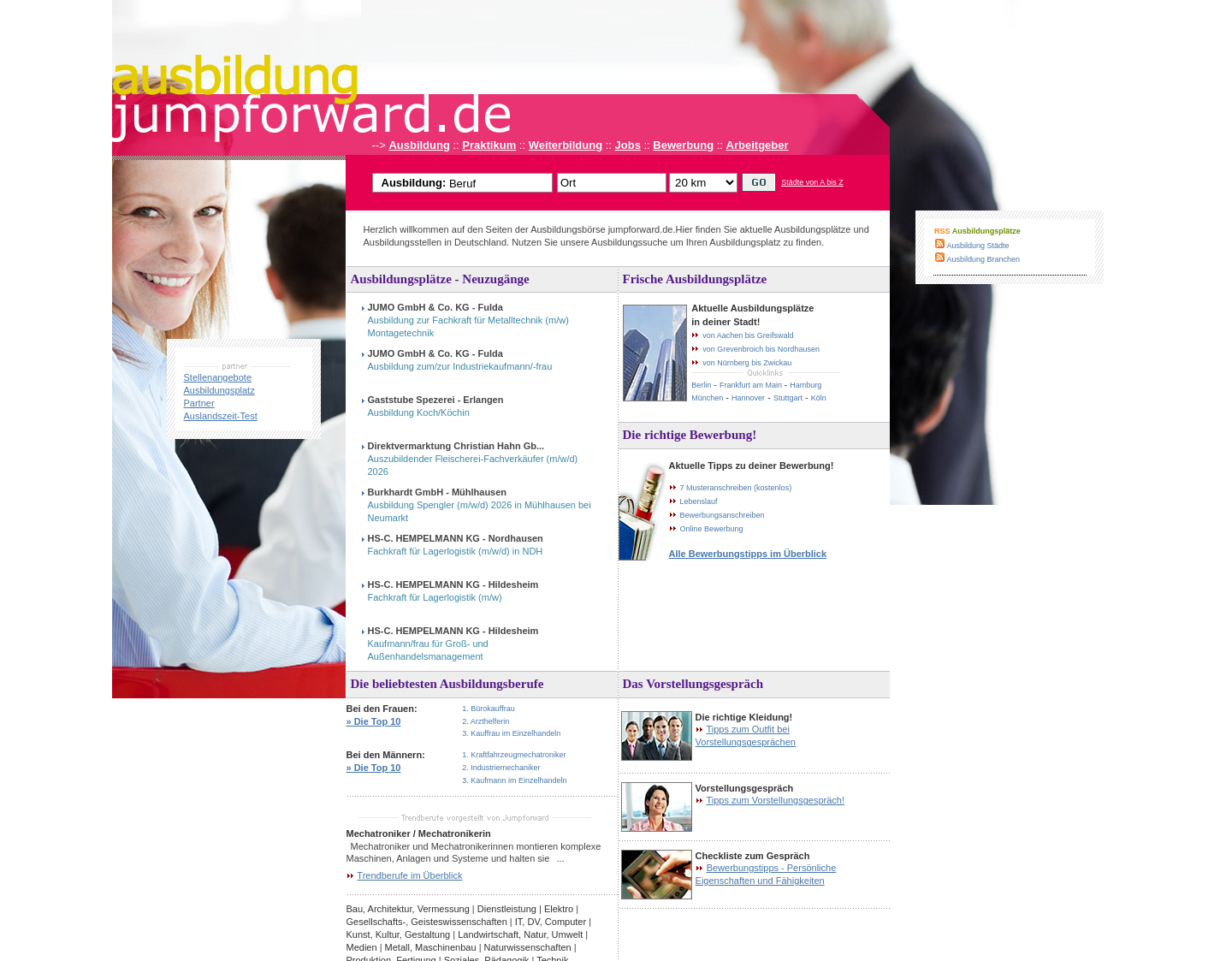 Aktuelle Website-Vorschau von Tipps und Infos rund um Ausbildung und Co