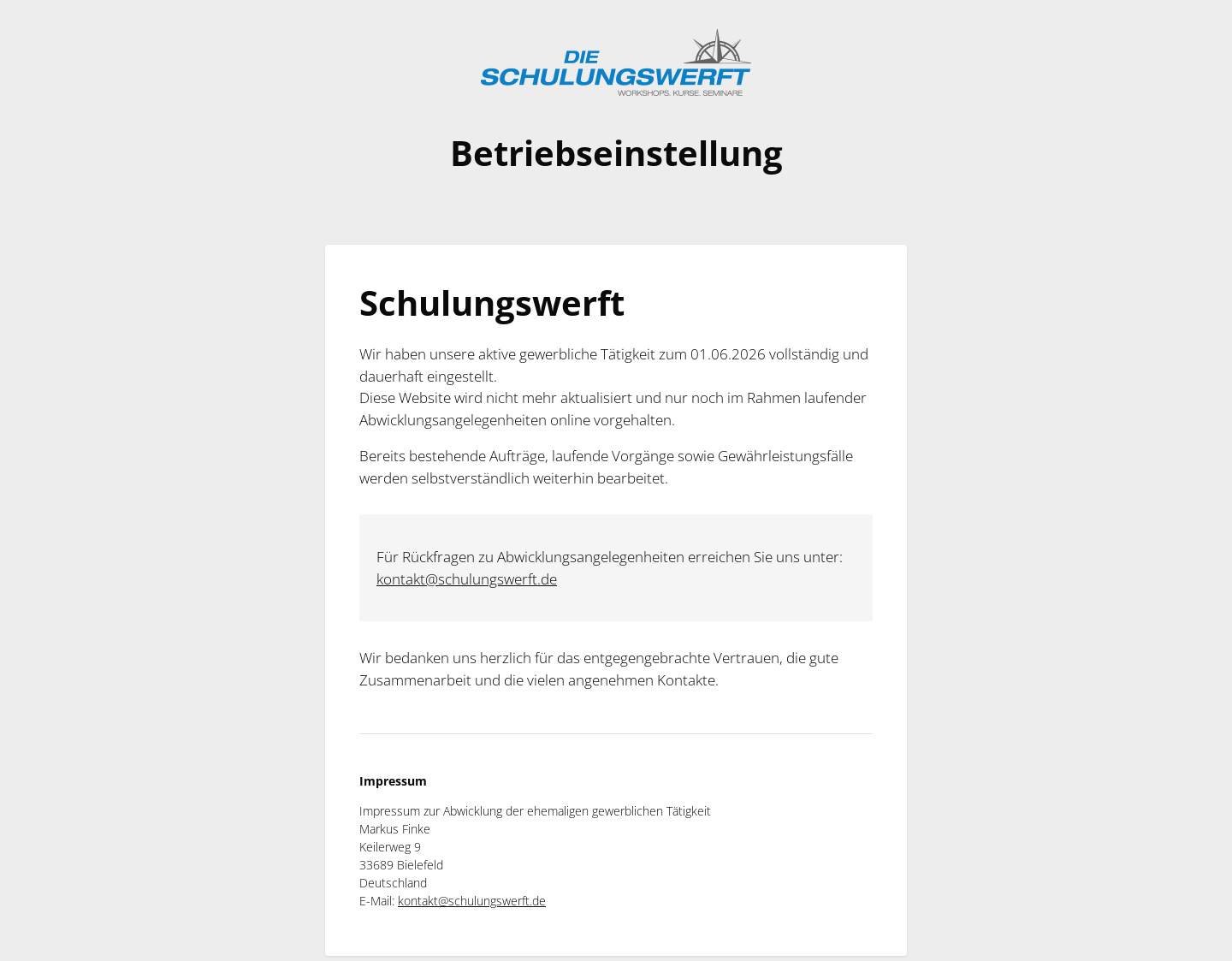 Aktuelle Website-Vorschau von Schulungen und Seminare