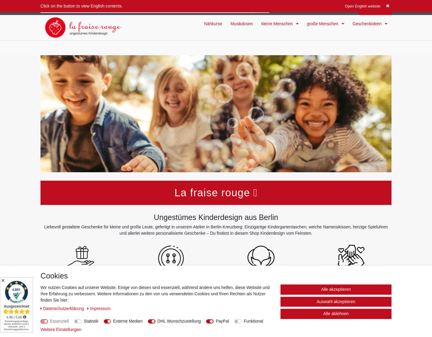 Aktuelle Website-Vorschau von la fraise rouge - schönstes Kinderdesign