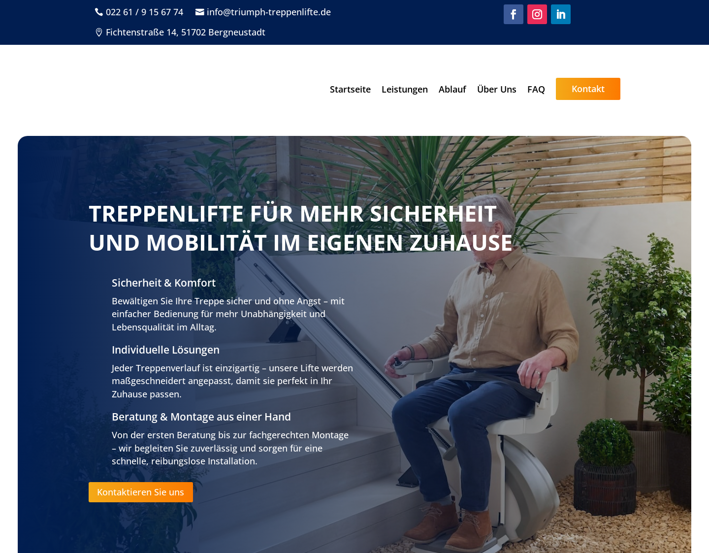 Aktuelle Website-Vorschau von Triumph Treppenlifte