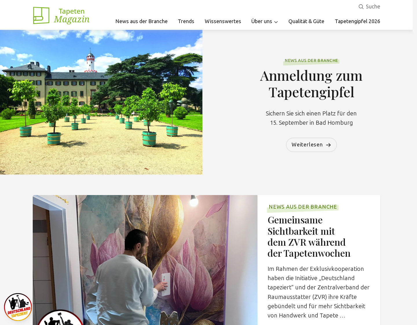 Aktuelle Website-Vorschau von Tapeten-Institut