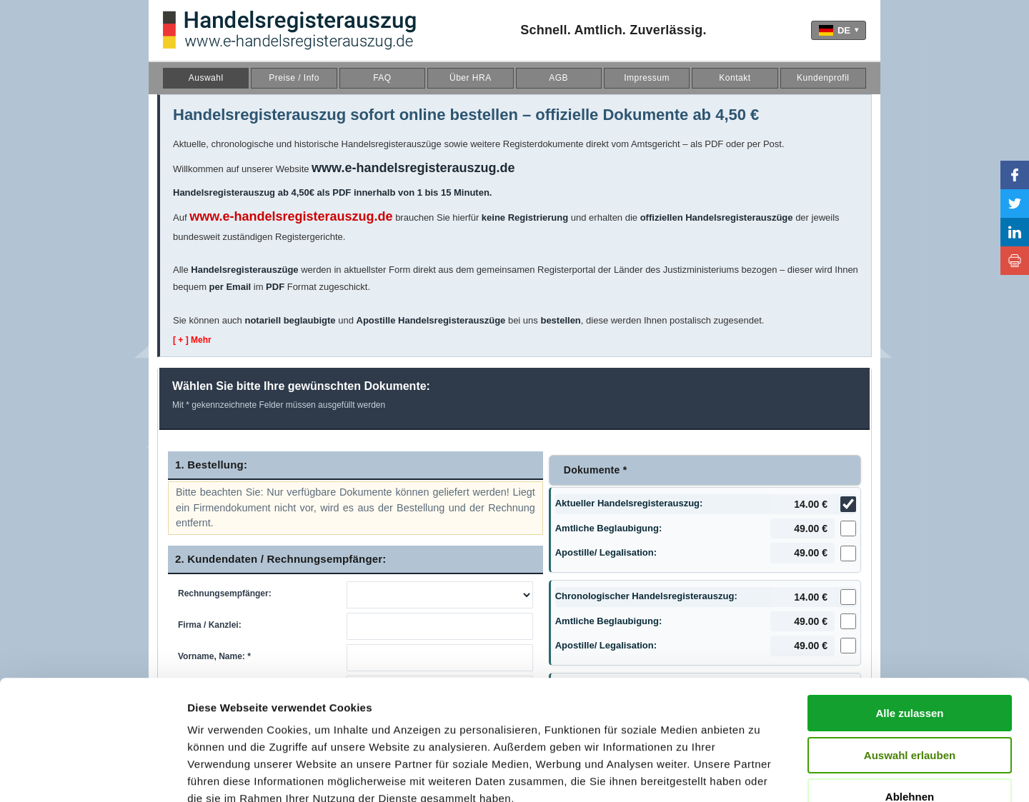 Aktuelle Website-Vorschau von Handelsregisterauszüge günstig bestellen