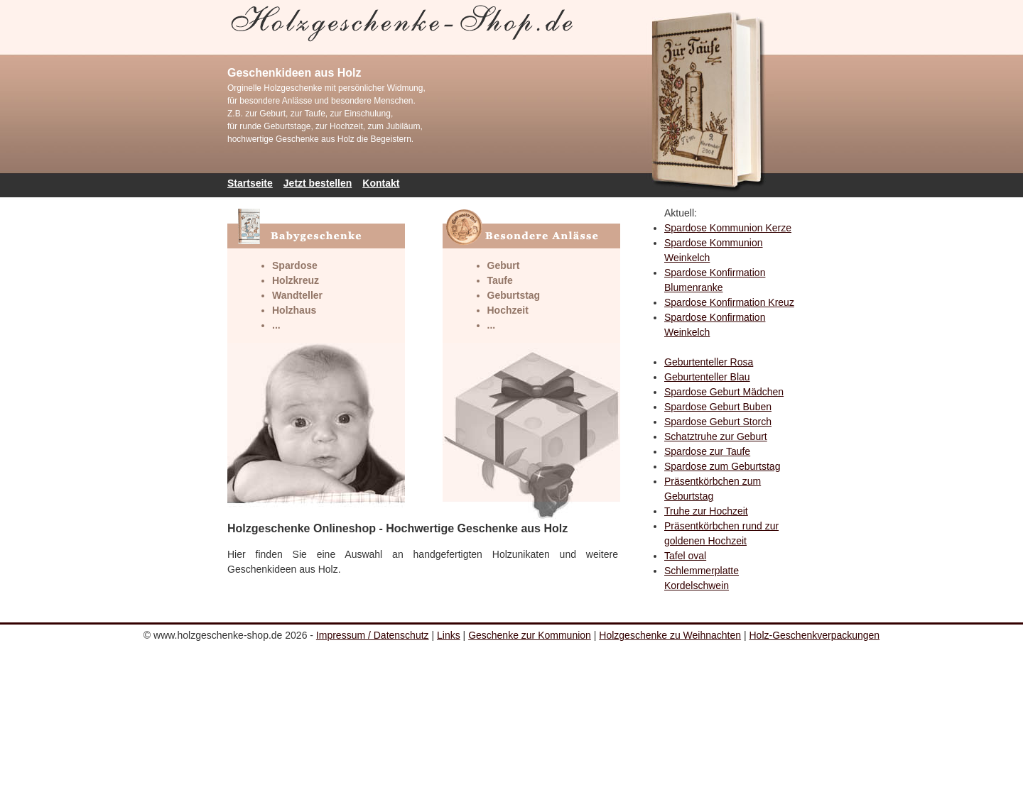 Aktuelle Website-Vorschau von Holzgeschenk zur Taufe