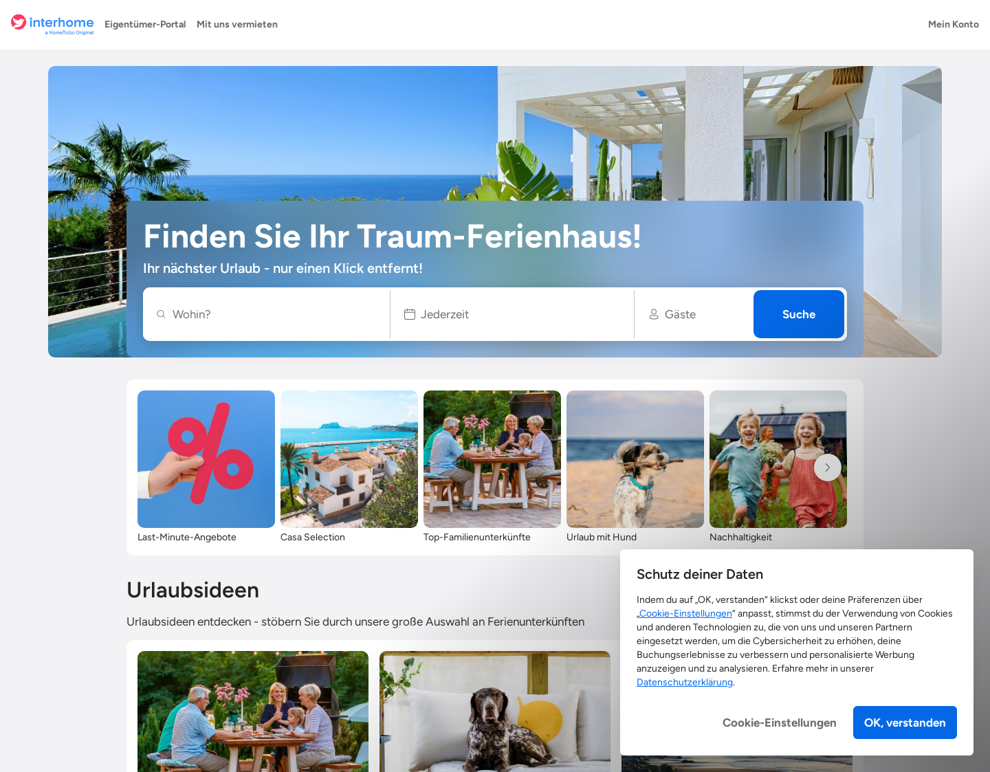 Aktuelle Website-Vorschau von Ferienhäuser & Ferienwohnungen