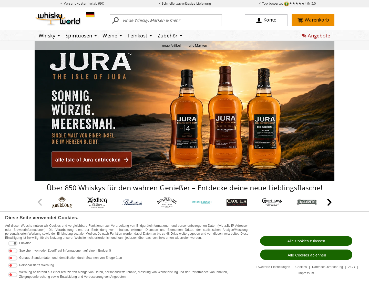 Aktuelle Website-Vorschau von Whiskyworld.de - Whiskey und mehr