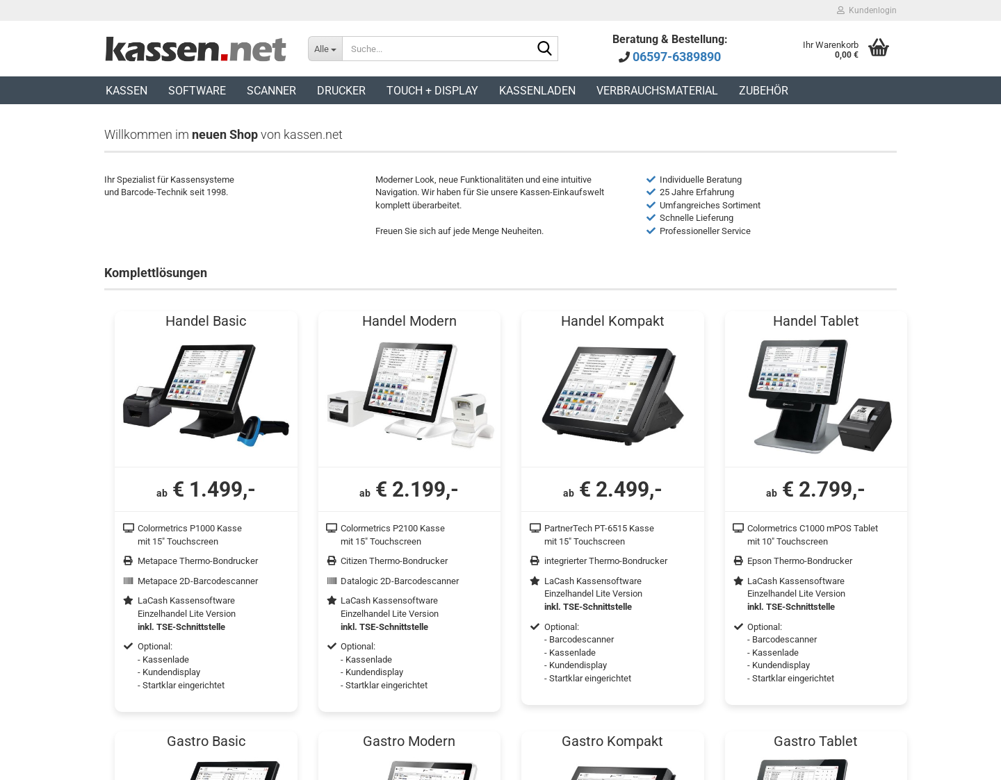 Aktuelle Website-Vorschau von Kassen.net - Kassensysteme