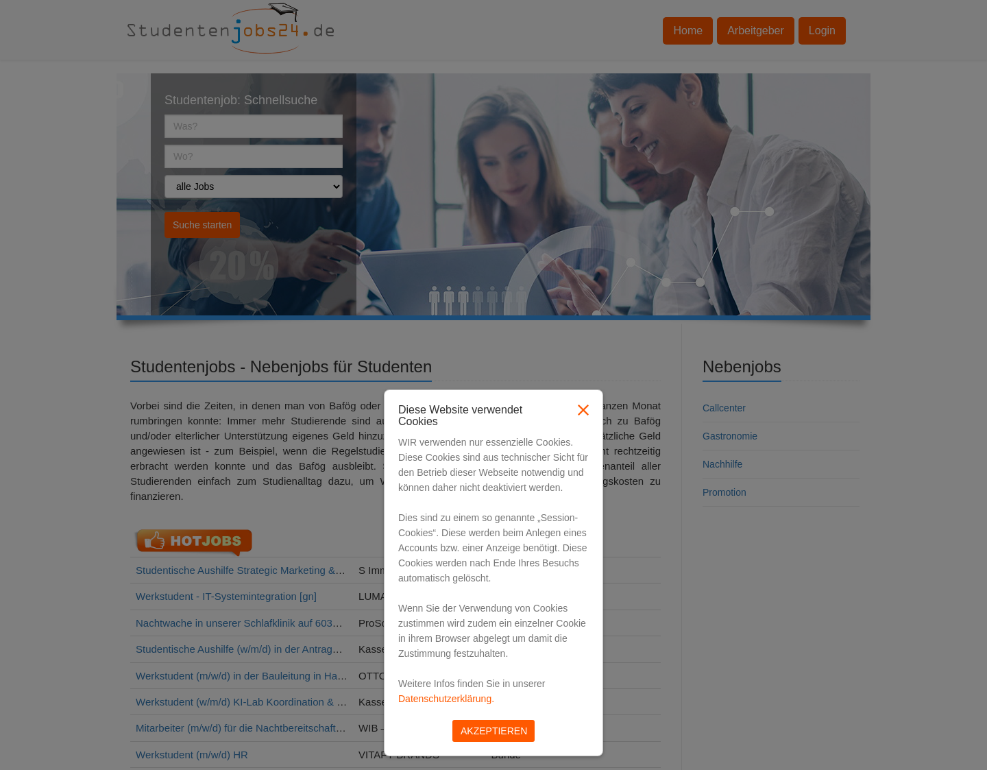Aktuelle Website-Vorschau von Nebenjobs