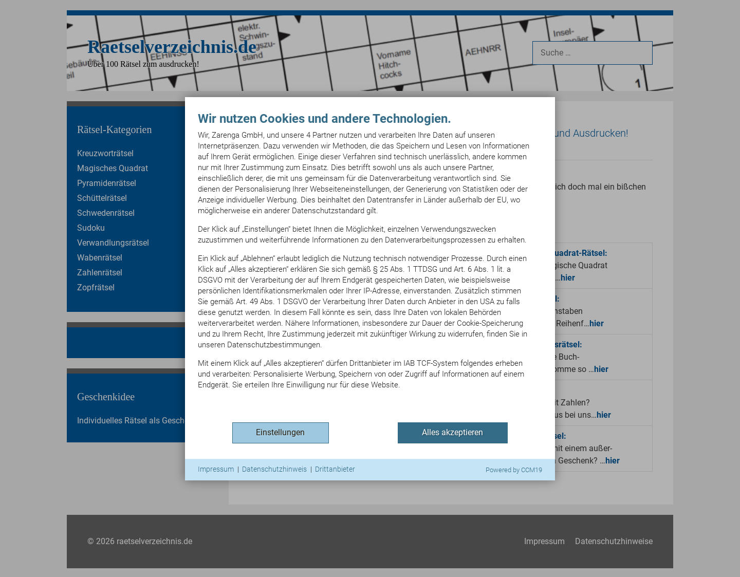 Aktuelle Website-Vorschau von Kreuzworträtsel