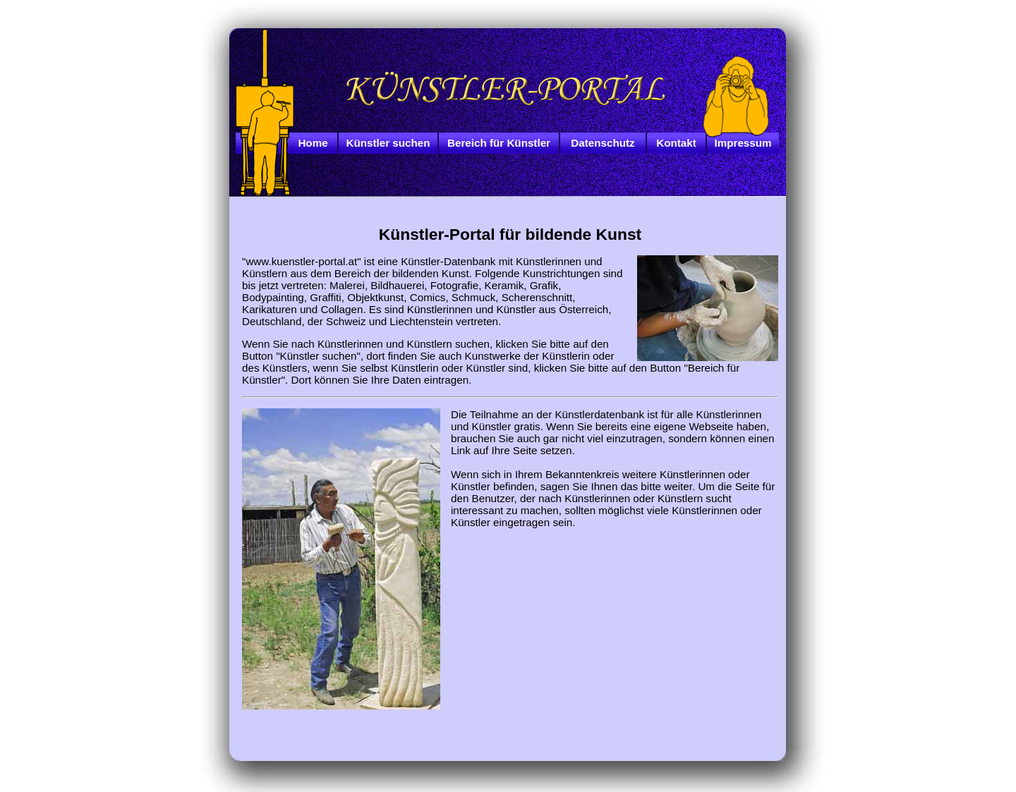Aktuelle Website-Vorschau von Künstler Portal für bildende Künstler