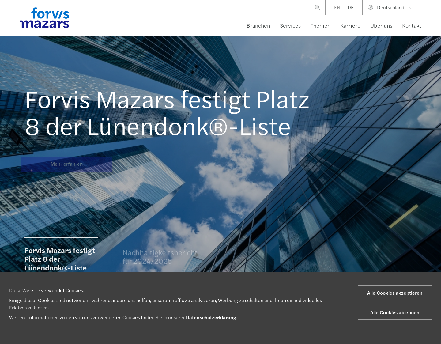 Aktuelle Website-Vorschau von Mazars Deutschland - Wirtschaftsprüfung