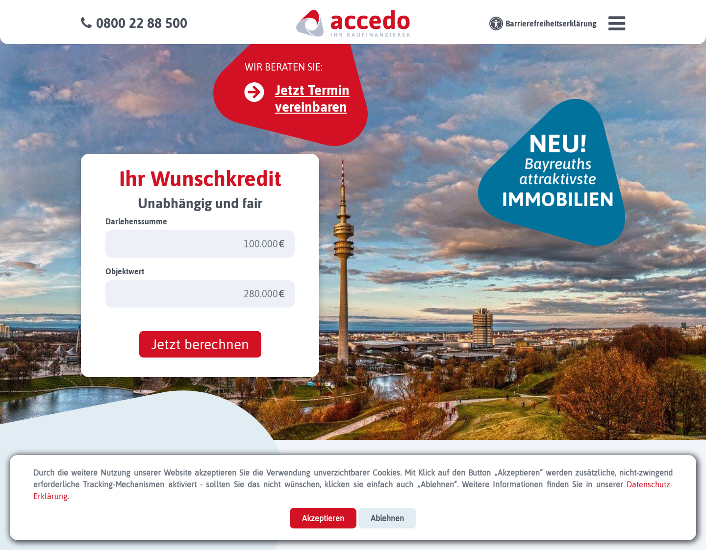Aktuelle Website-Vorschau von Baufinanzierung und Immobilienfinanzierung