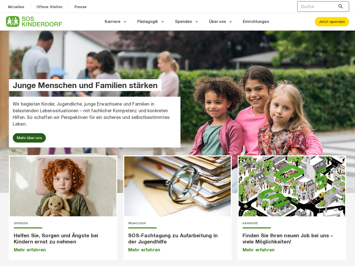 Aktuelle Website-Vorschau von SOS-Kinderdorf e.V. – Hilfe für Kinder