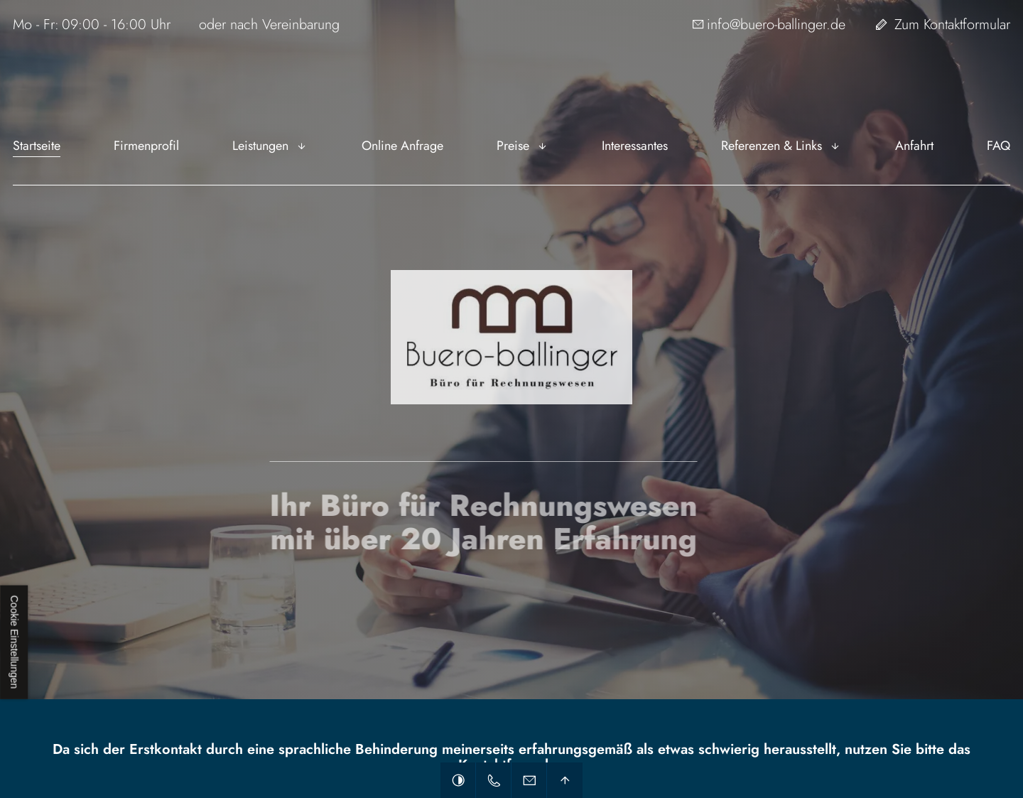 Aktuelle Website-Vorschau von Buero Ballinger bietet das u.a. Buchen lfd.