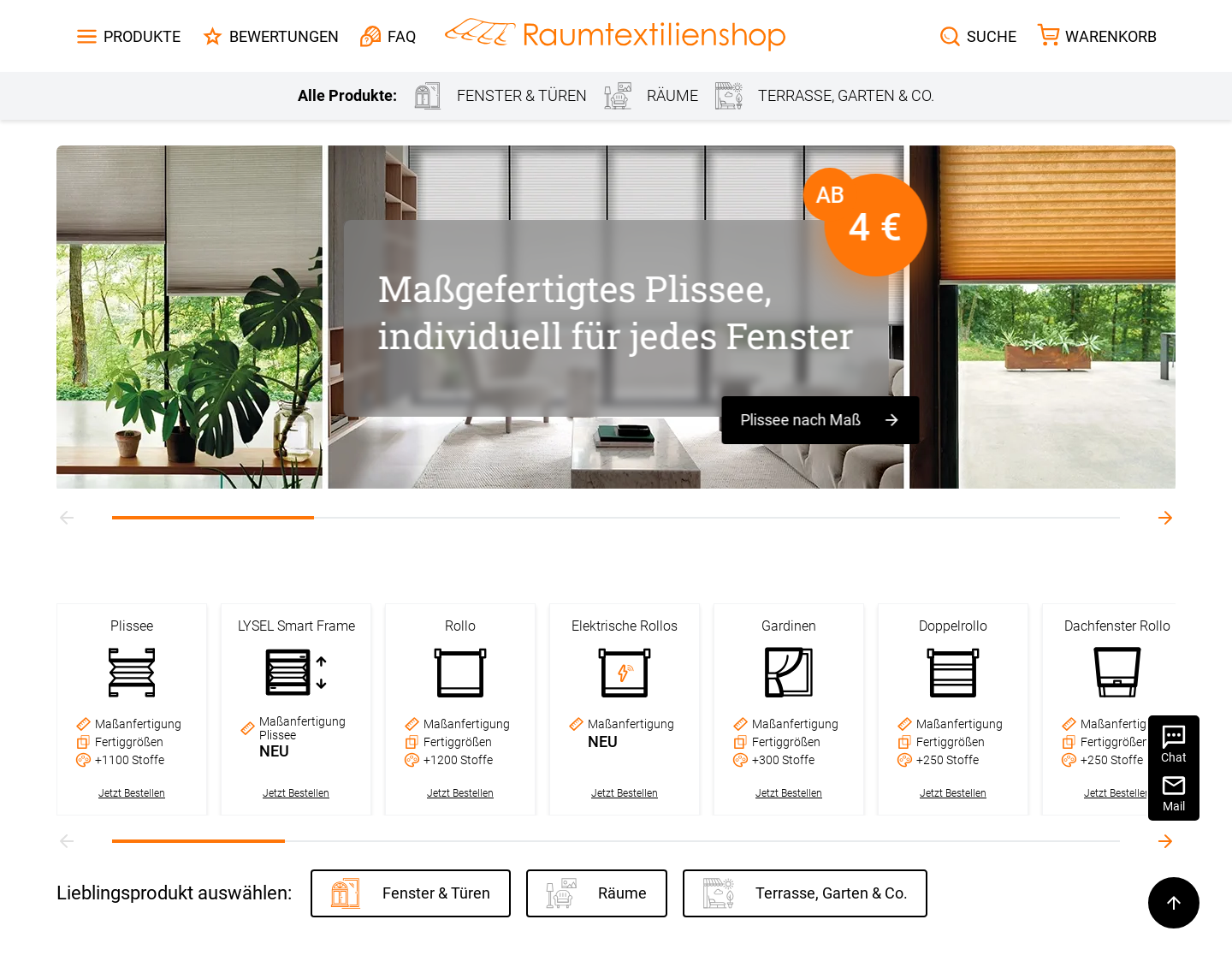 Aktuelle Website-Vorschau von Plissees und Jalousien vom Raumtextilien