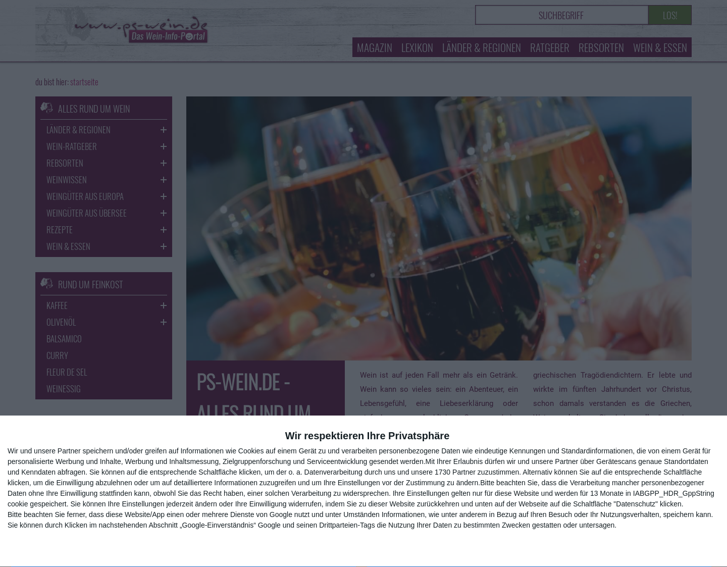 Aktuelle Website-Vorschau von PS-Weinhandel