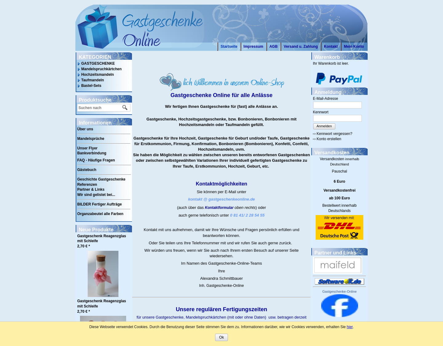 Aktuelle Website-Vorschau von Gastgeschenke-Online