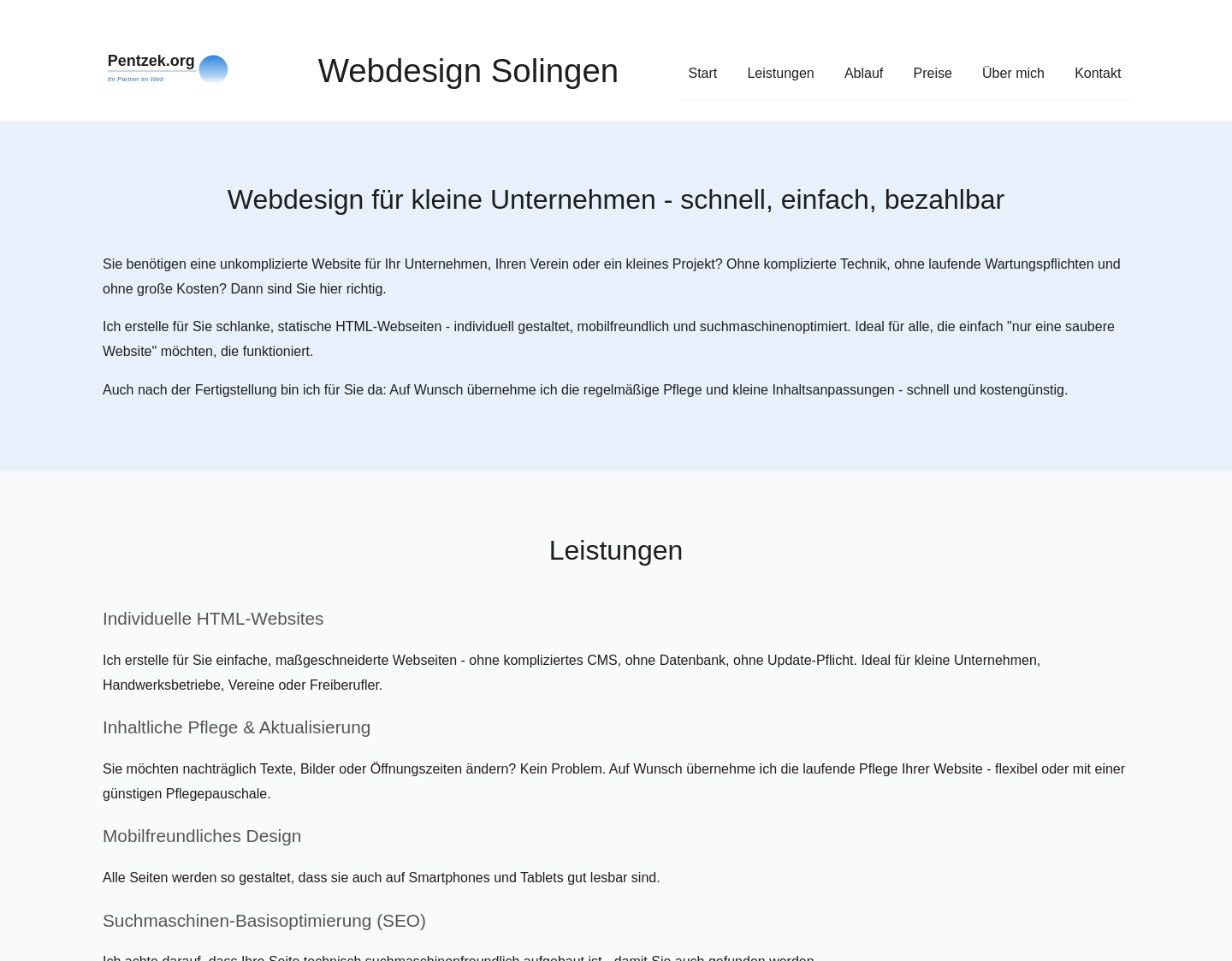 Aktuelle Website-Vorschau von Webdesign aus Solingen