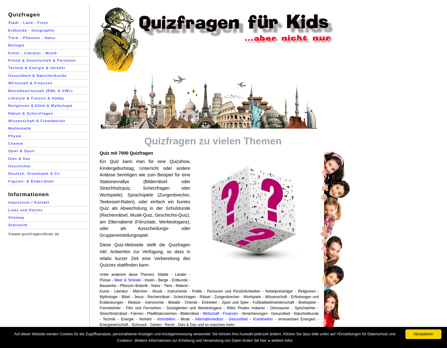Aktuelle Website-Vorschau von Quizfragen4Kids Quiz für Kinder