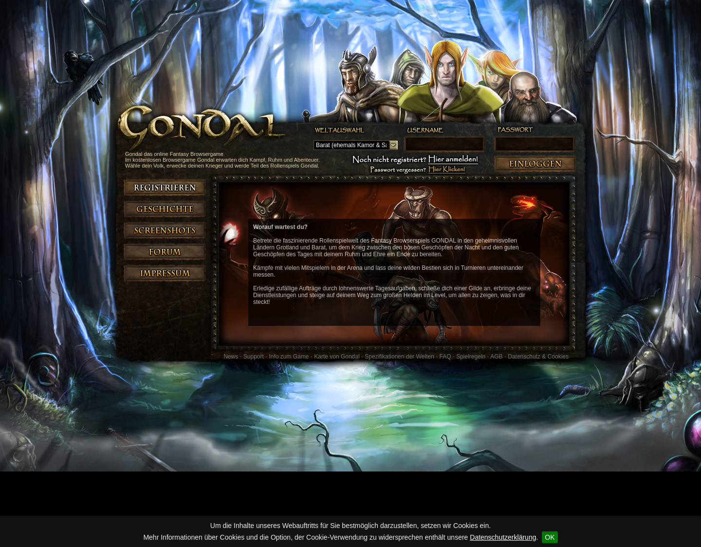 Aktuelle Website-Vorschau von Gondal, das online Fantasy Browsergame