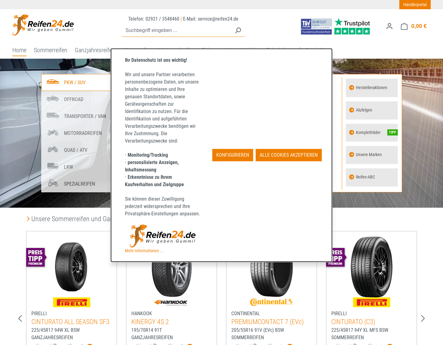 Aktuelle Website-Vorschau von Reifen24.de - Ihr Reifenprofi